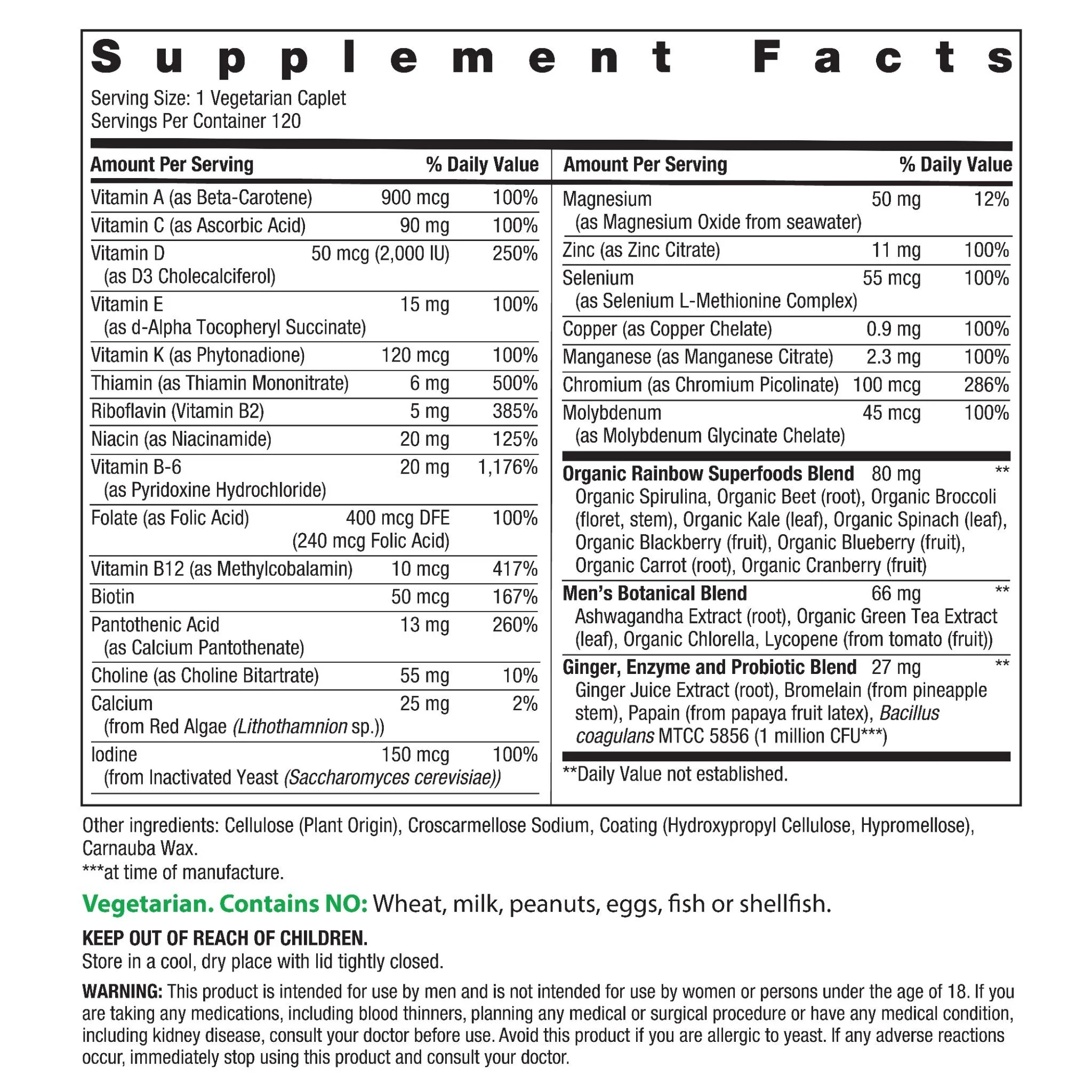 Men's One + Real Food Nutrients, 120 Vegetarian Caplets - Image 3