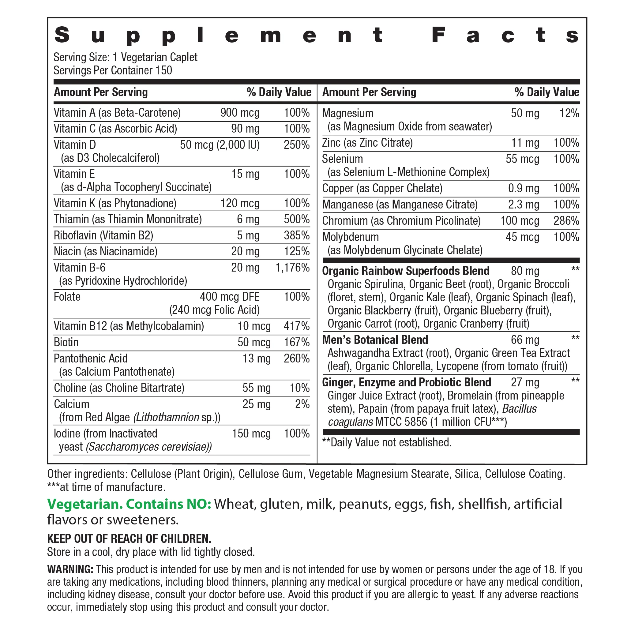 Men's One + Real Food Nutrients, 150 Vegetarian Caplets - Image 3