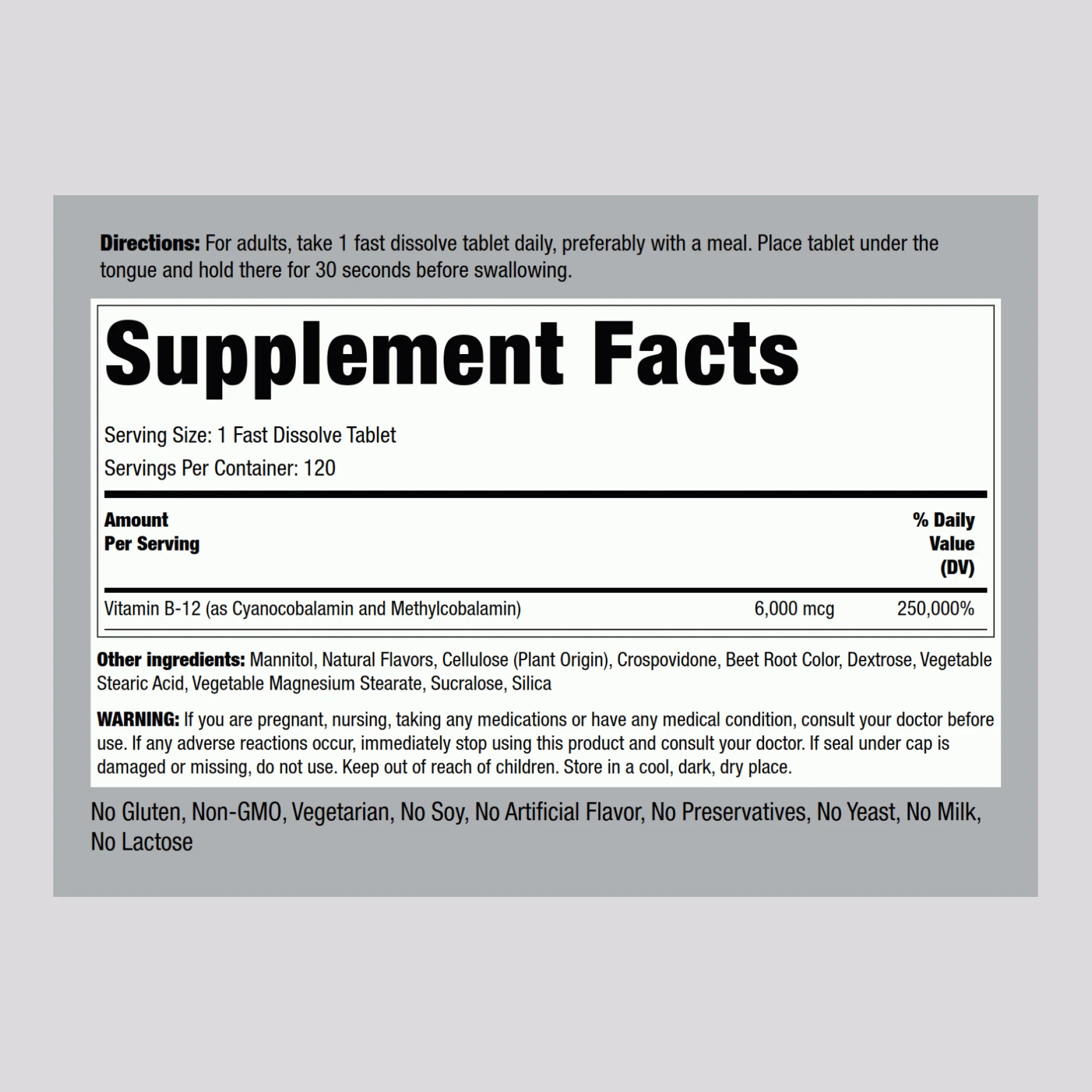 Methylcobalamin B-12 Complex (Sublingual), 6000 mcg, 120 Fast Dissolve Tablets - Image 2