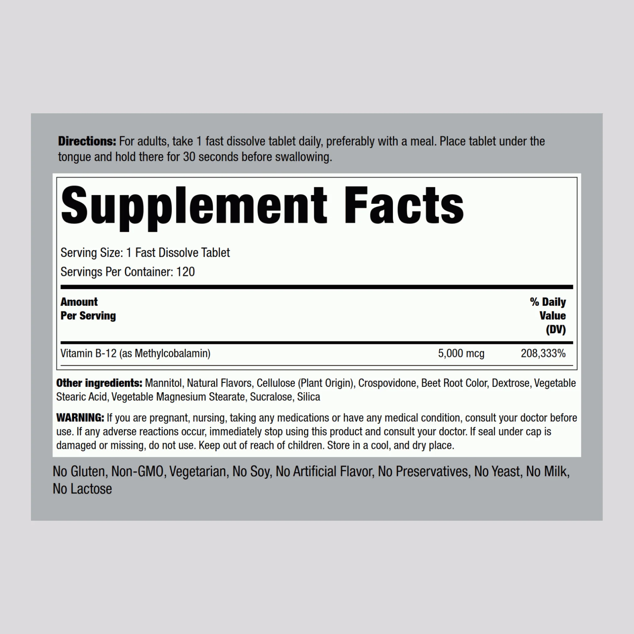 Methylcobalamin B-12 (Sublingual), 5000 mcg, 120 Fast Dissolve Tablets, 2  Bottles - Image 2