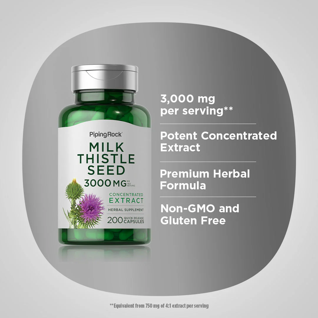 Milk Thistle Seed Extract, 3000 mg (per serving), 200 Quick Release Capsules, 2  Bottles - Image 4