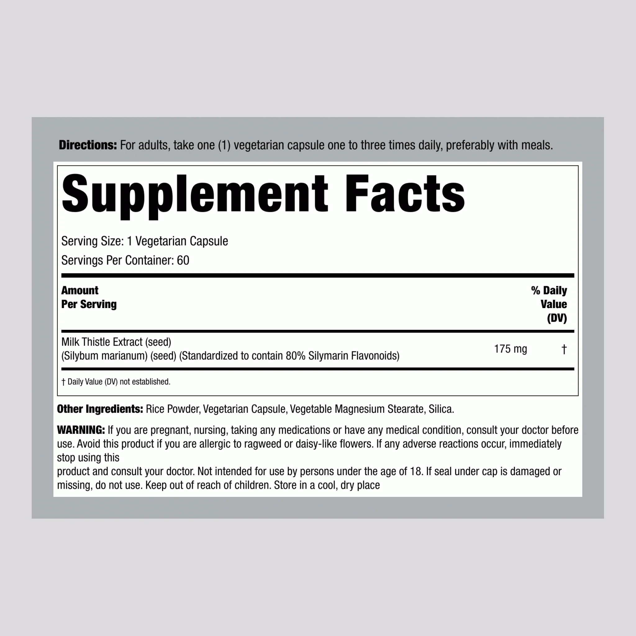 Milk Thistle Standardized Extract, 175 mg, 60 Vegetarian Capsules, 2  Bottles - Image 2
