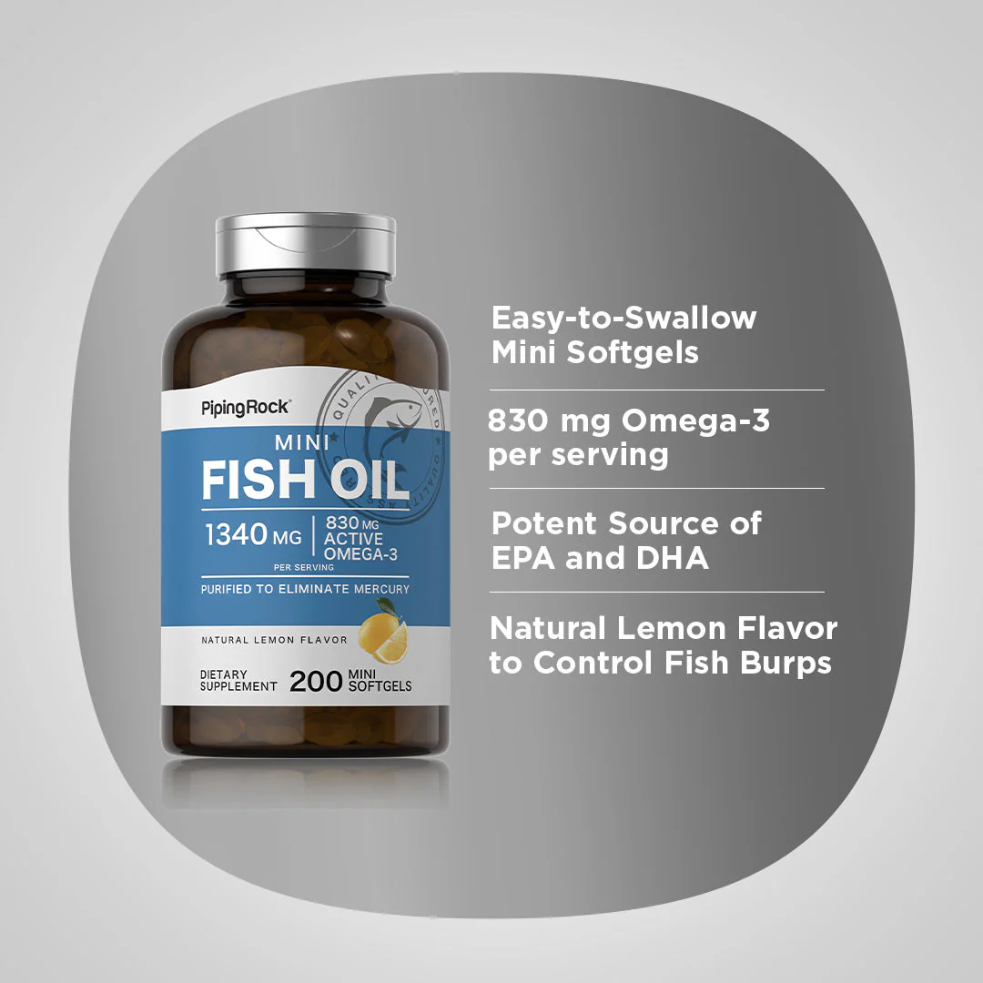 Mini Omega-3 Fish Oil Lemon Flavor, 1340 mg (per serving), 200 Mini Softgels - Image 3