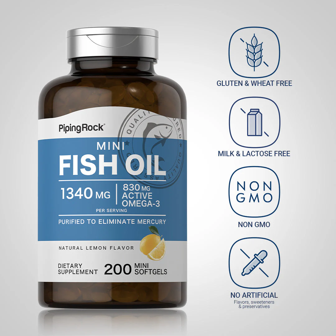 Mini Omega-3 Fish Oil Lemon Flavor, 1340 mg (per serving), 200 Mini Softgels - Image 4
