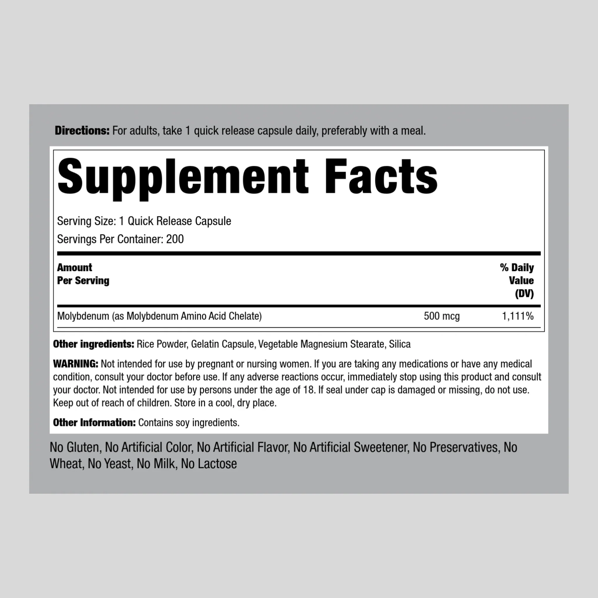 Molybdenum, 500 mcg, 200 Quick Release Capsules - Image 8