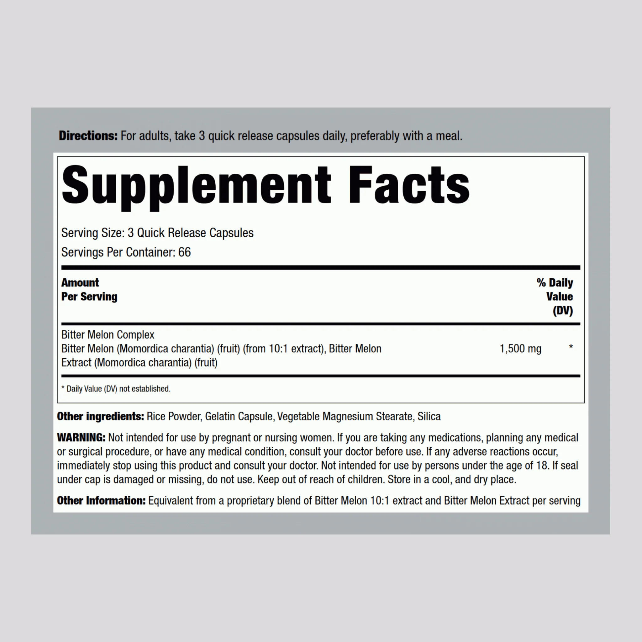 Momordica Bitter Melon, 1500 mg (per serving), 200 Quick Release Capsules, 2  Bottles - Image 2