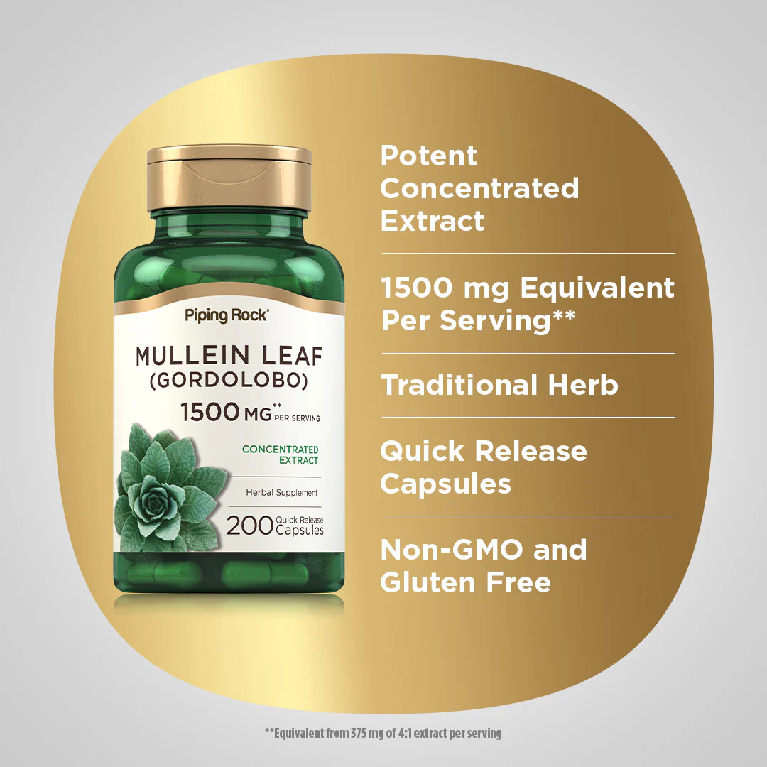 Mullein Leaf (Gordolobo), 1500 mg (per serving), 200 Quick Release Capsules - Image 4