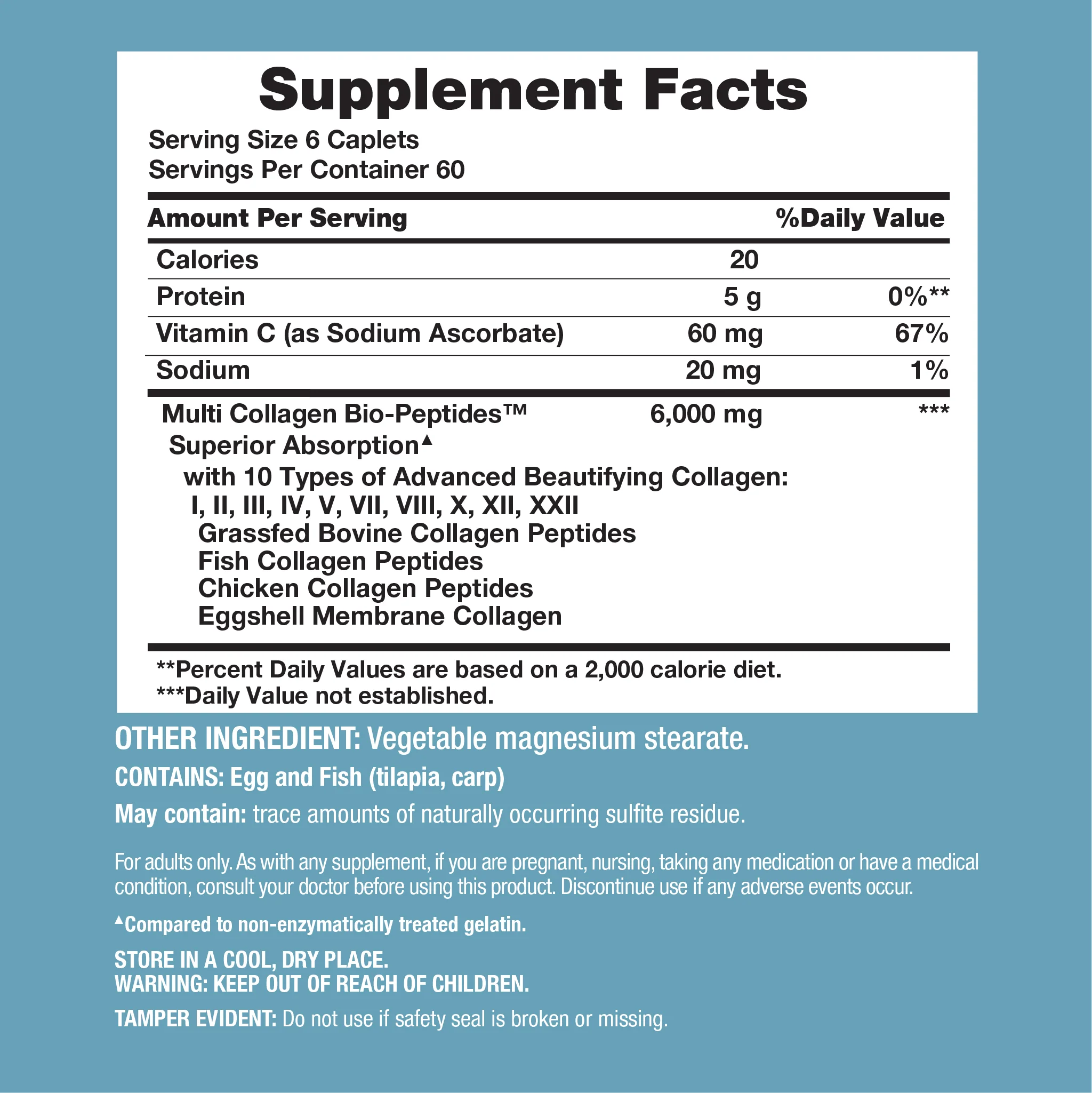 Multi Collagen Bio-Peptides Protein, 6000 mg, 360 Caplets - Image 2