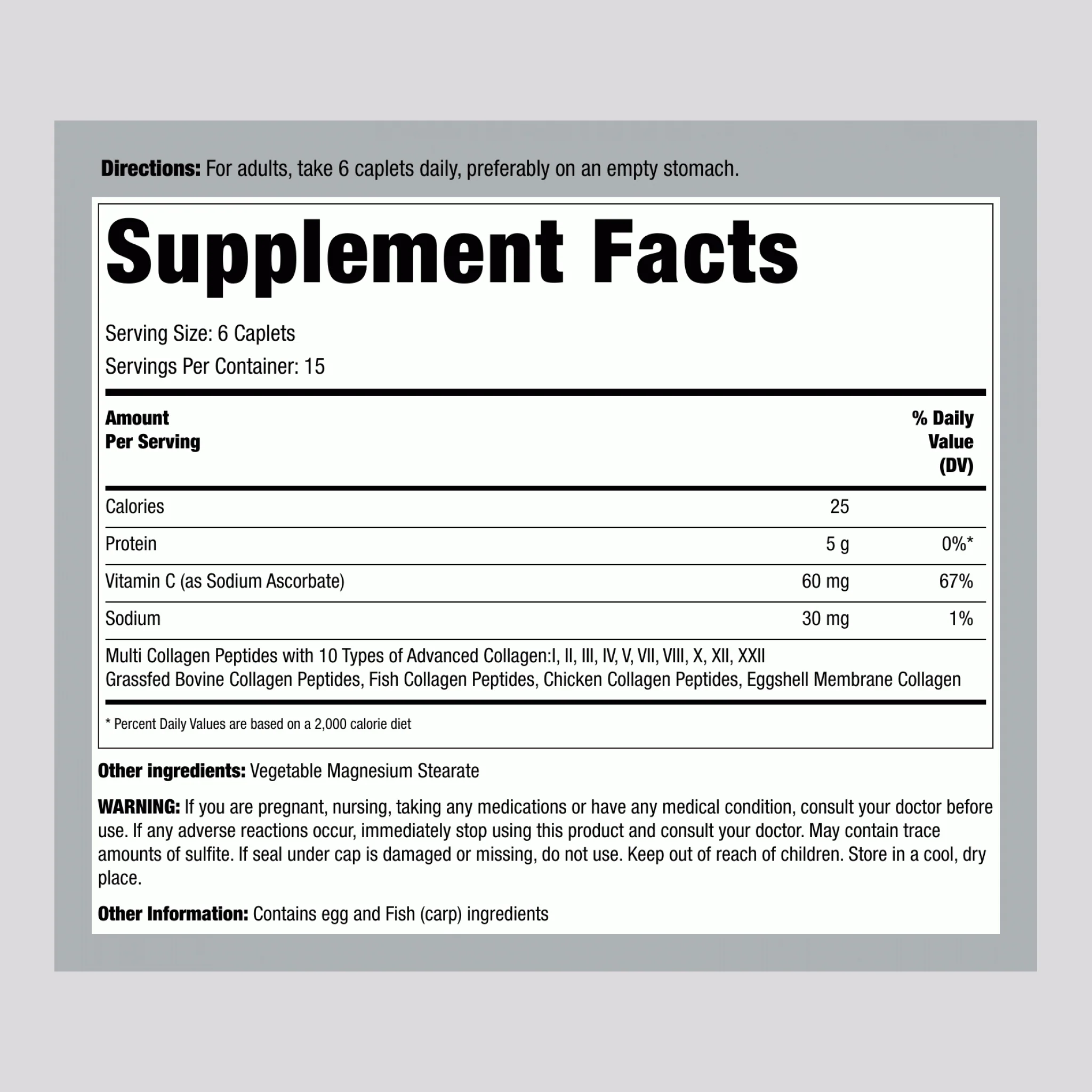 Multi Collagen Peptides Protein, 6000 mg, 90 Caplets - Image 2