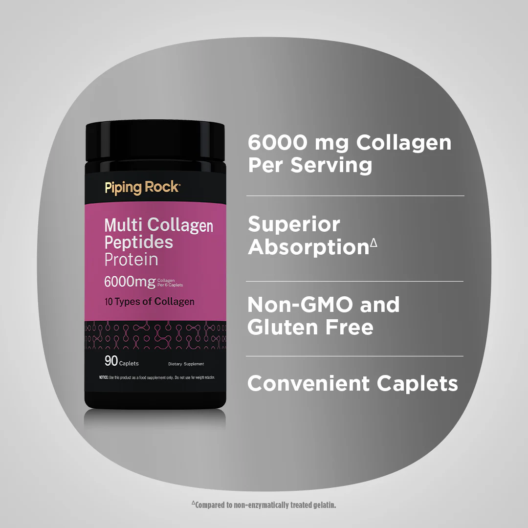 Multi Collagen Peptides Protein, 6000 mg, 90 Caplets, 2  Bottles - Image 3