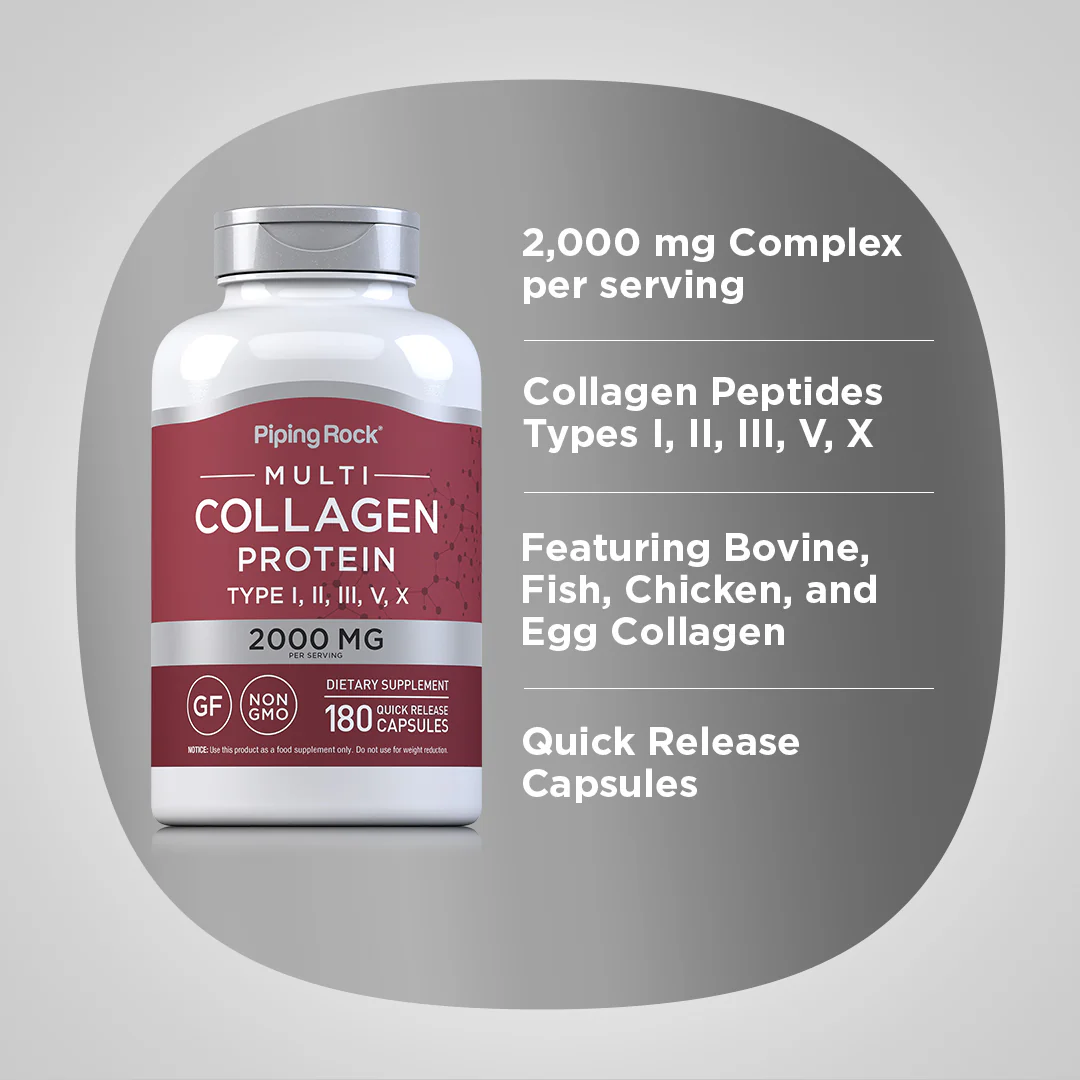 Multi Collagen Protein (Types I, II, III, V, X), 2000 mg (per serving), 180 Quick Release Capsules - Image 3