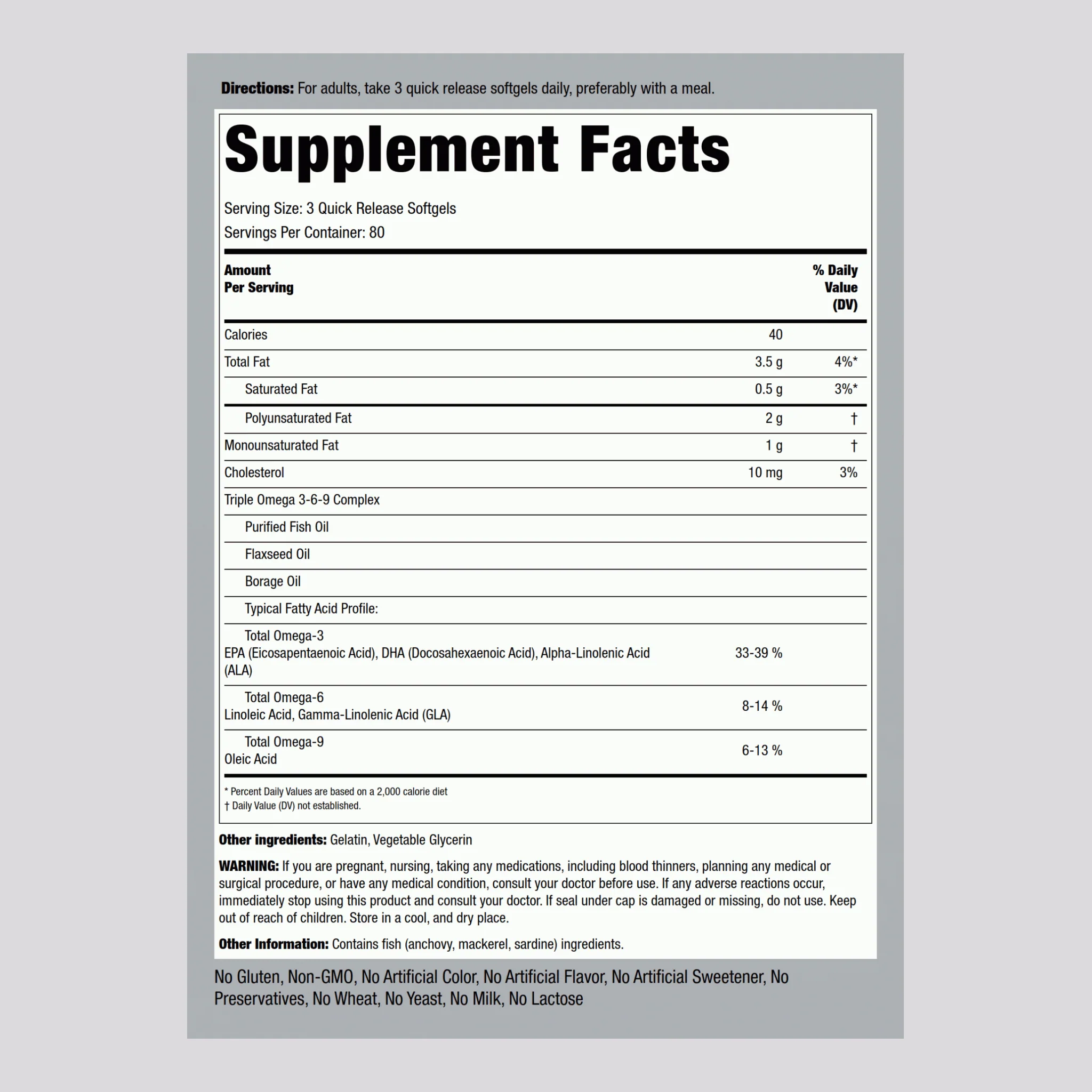 Multi Omega 3-6-9 Fish, Flax & Borage, 240 Quick Release Softgels, 2  Bottles - Image 2