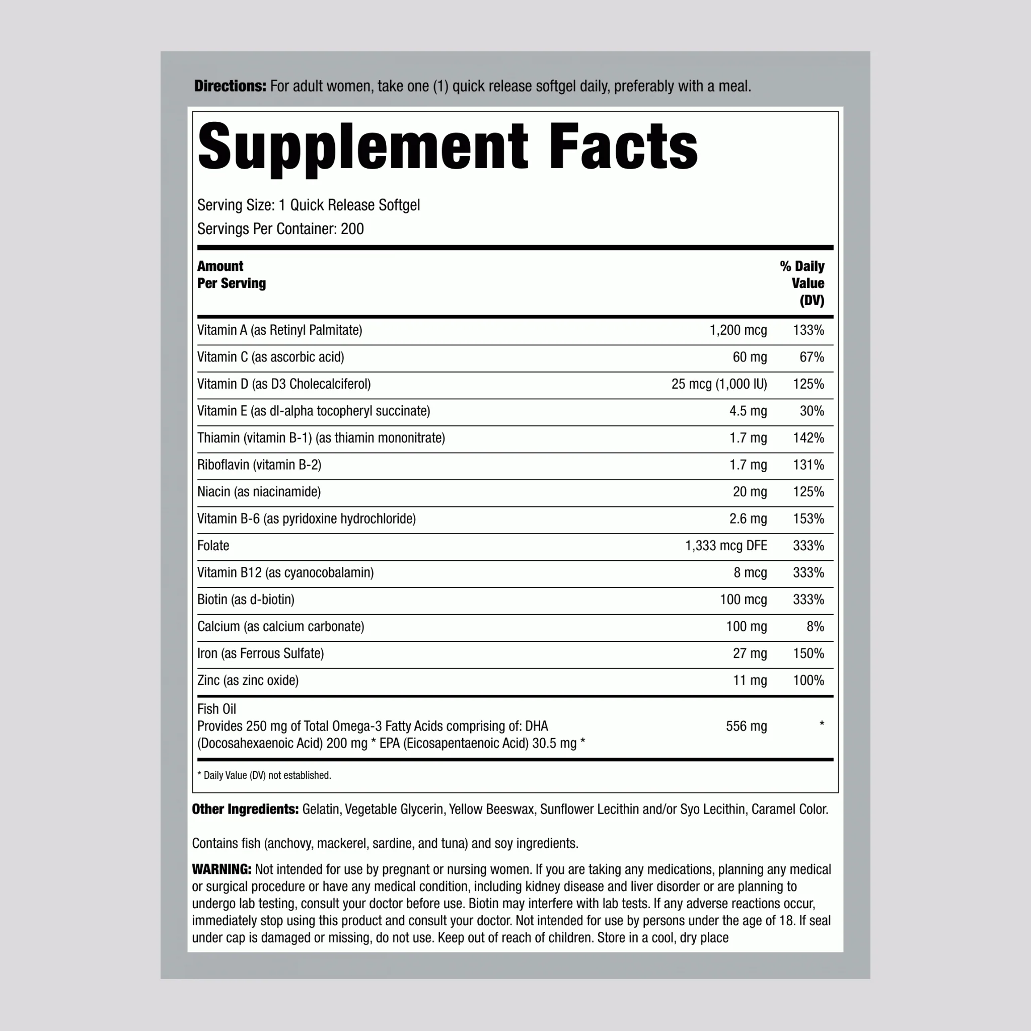 Multivitamin for Women with Iron, 200 Softgels - Image 2