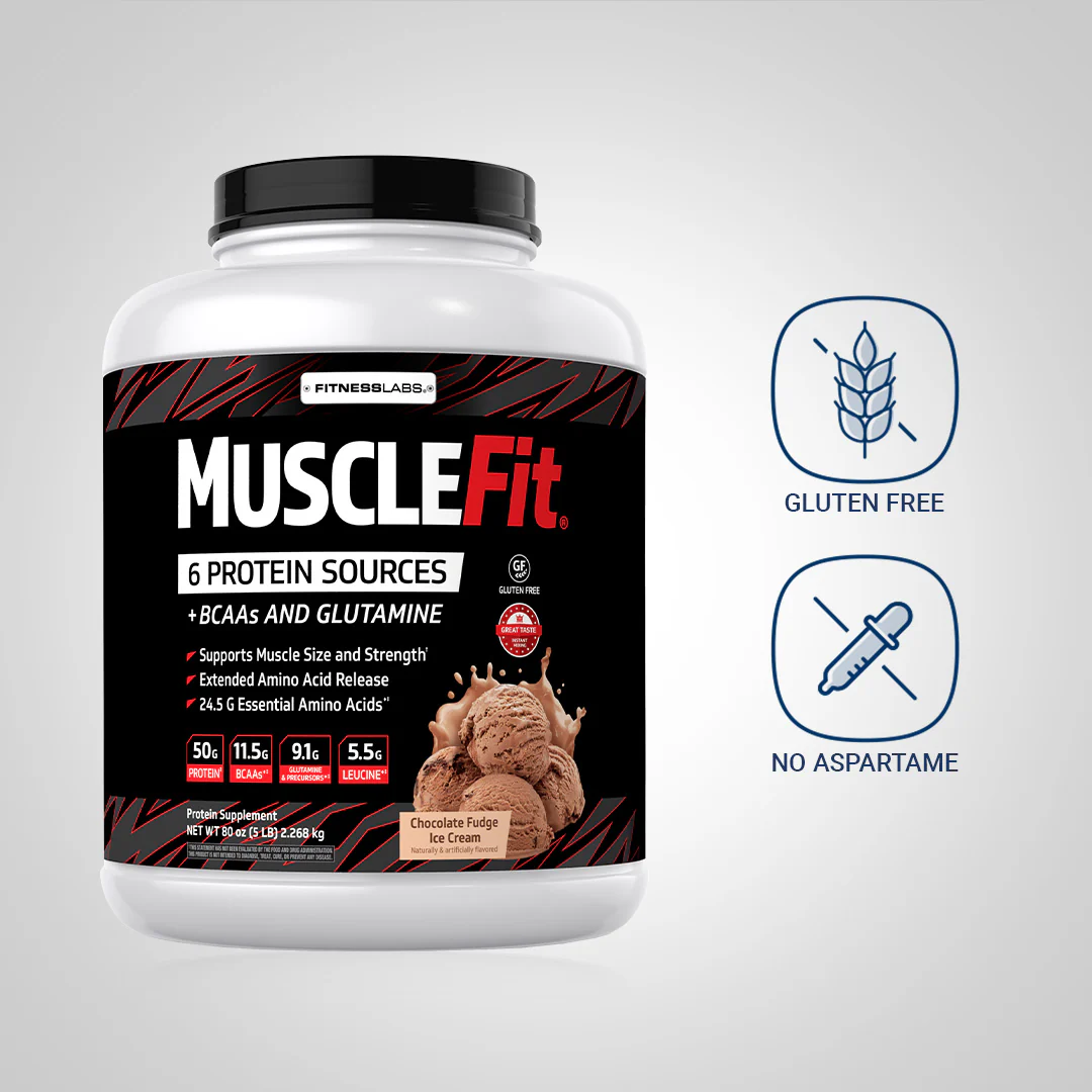 MuscleFit Protein Powder (Chocolate Fudge Ice Cream), 5 lb (2.268 kg) Bottle - Image 4