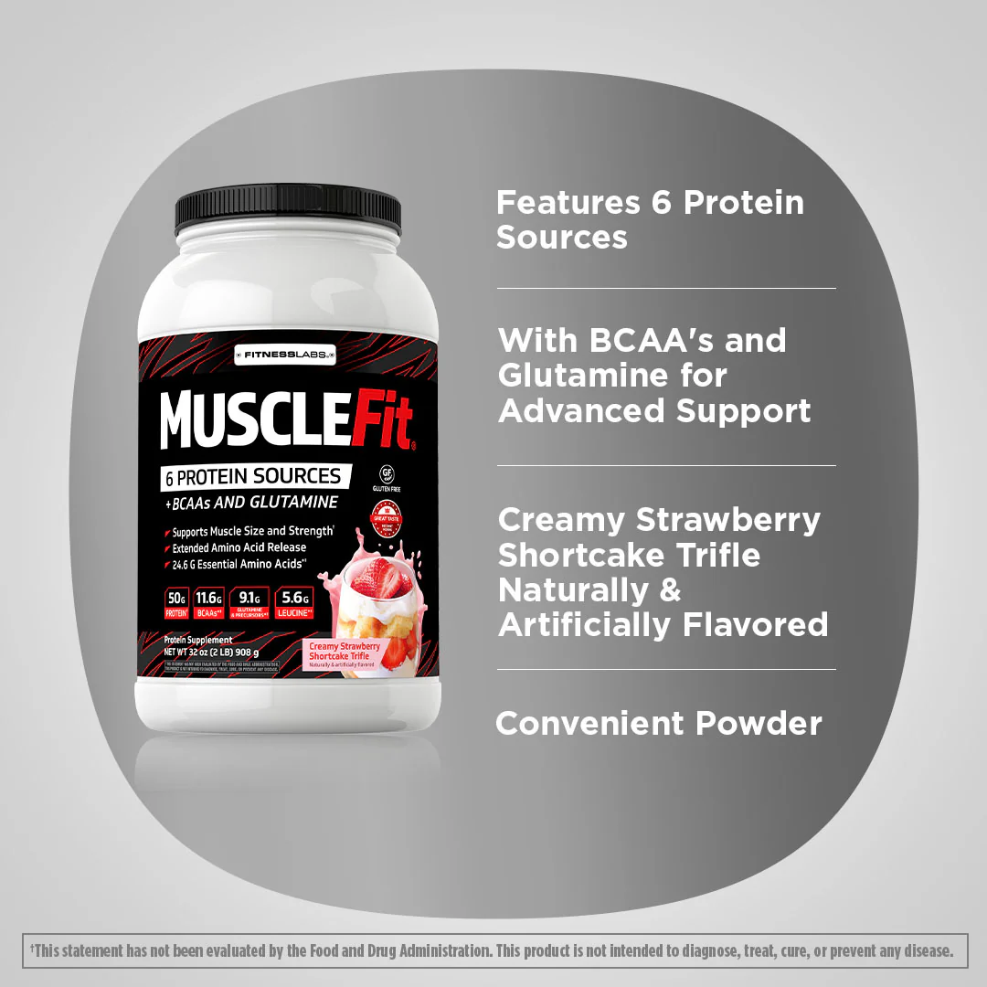 MuscleFit Protein Powder (Creamy Strawberry Shortcake Trifle), 2 lb (908 g) Bottle - Image 3