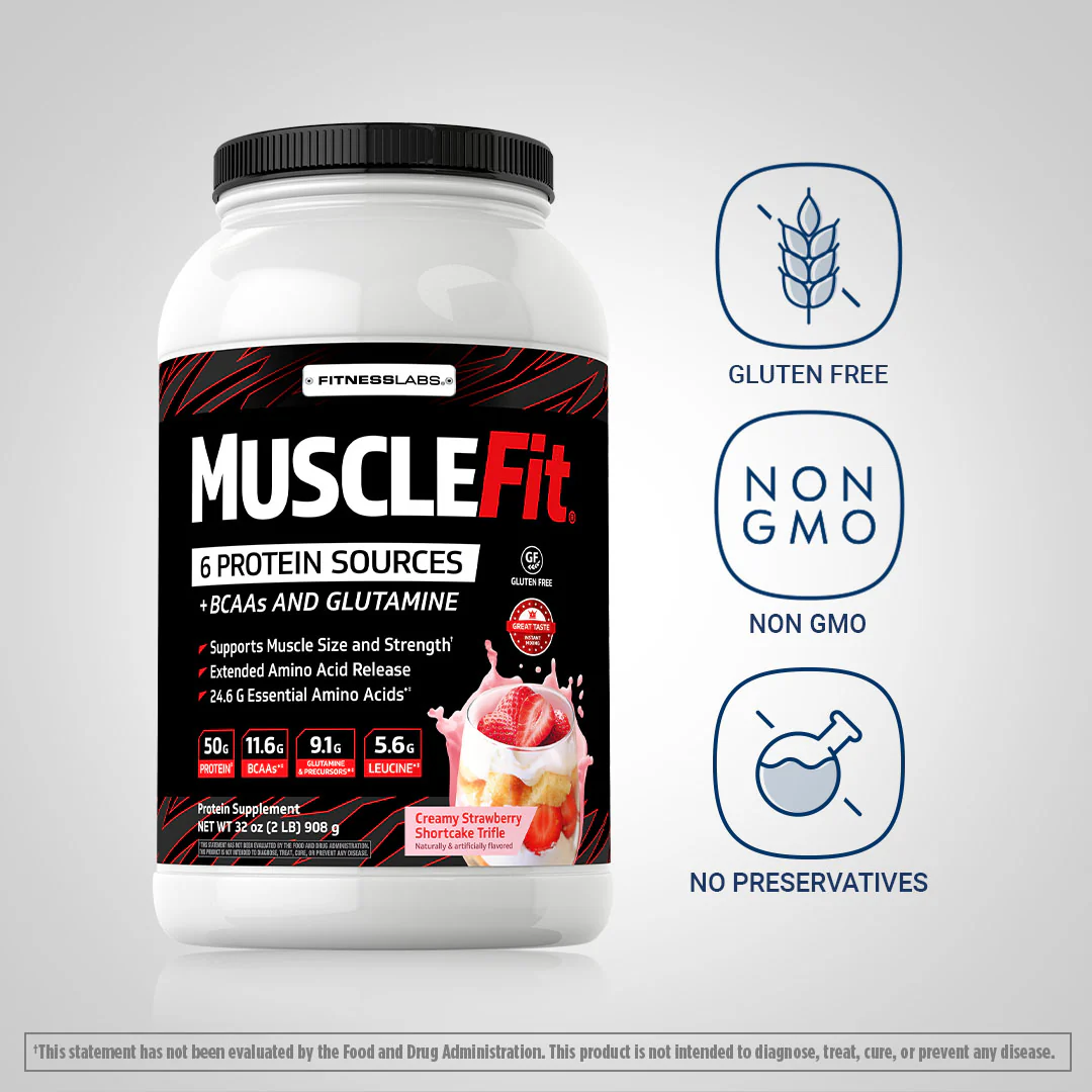 MuscleFit Protein Powder (Creamy Strawberry Shortcake Trifle), 2 lb (908 g) Bottle - Image 4