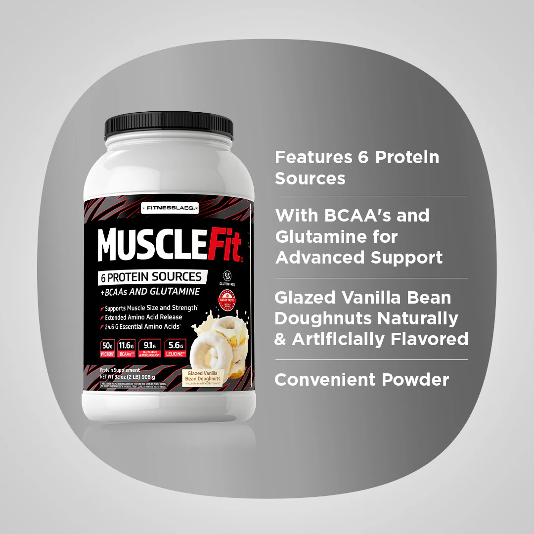 MuscleFit Protein Powder (Glazed Vanilla Bean Doughnuts), 2 lb (908 g) Bottle - Image 3