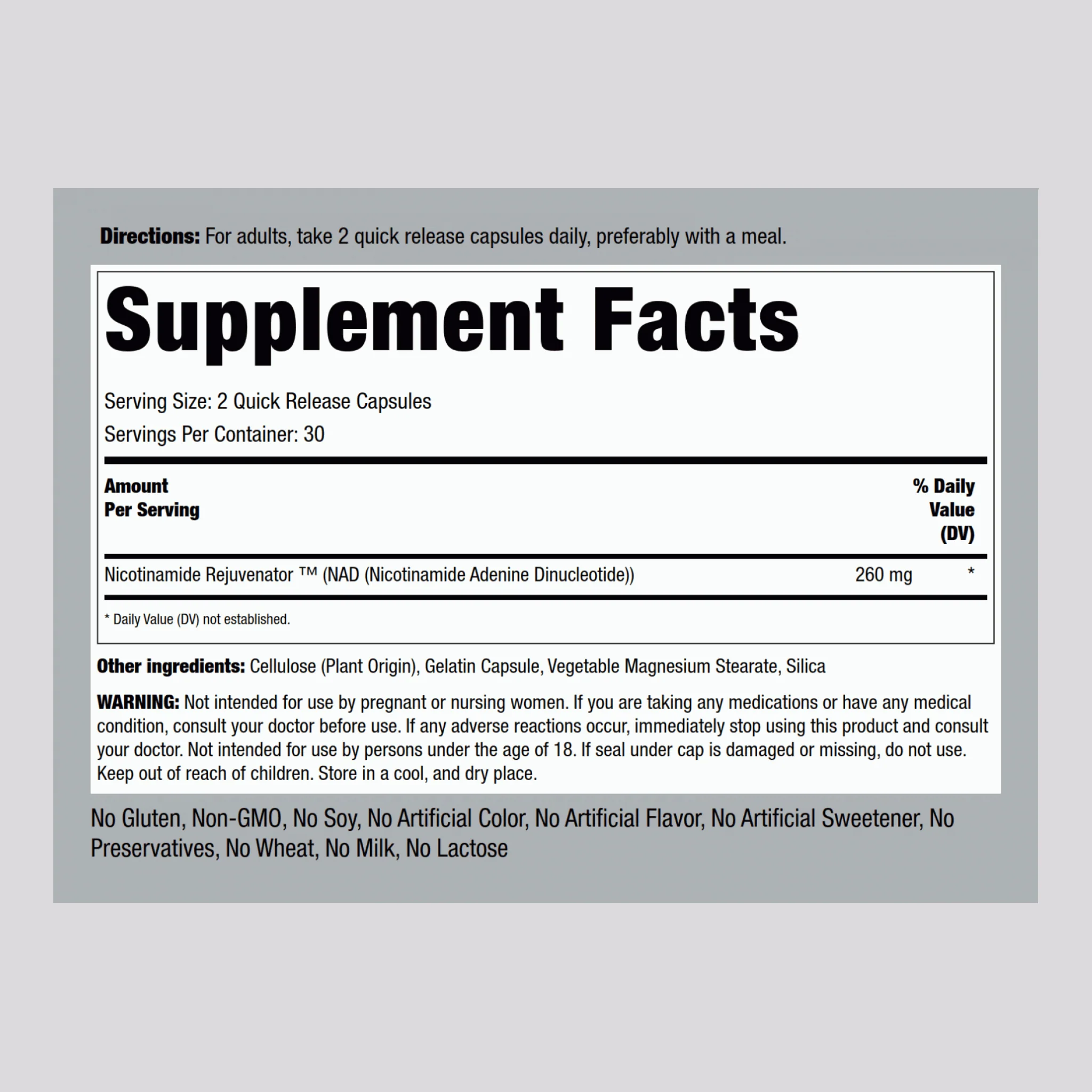NAD, 260 mg (per serving), 60 Quick Release Capsules - Image 2