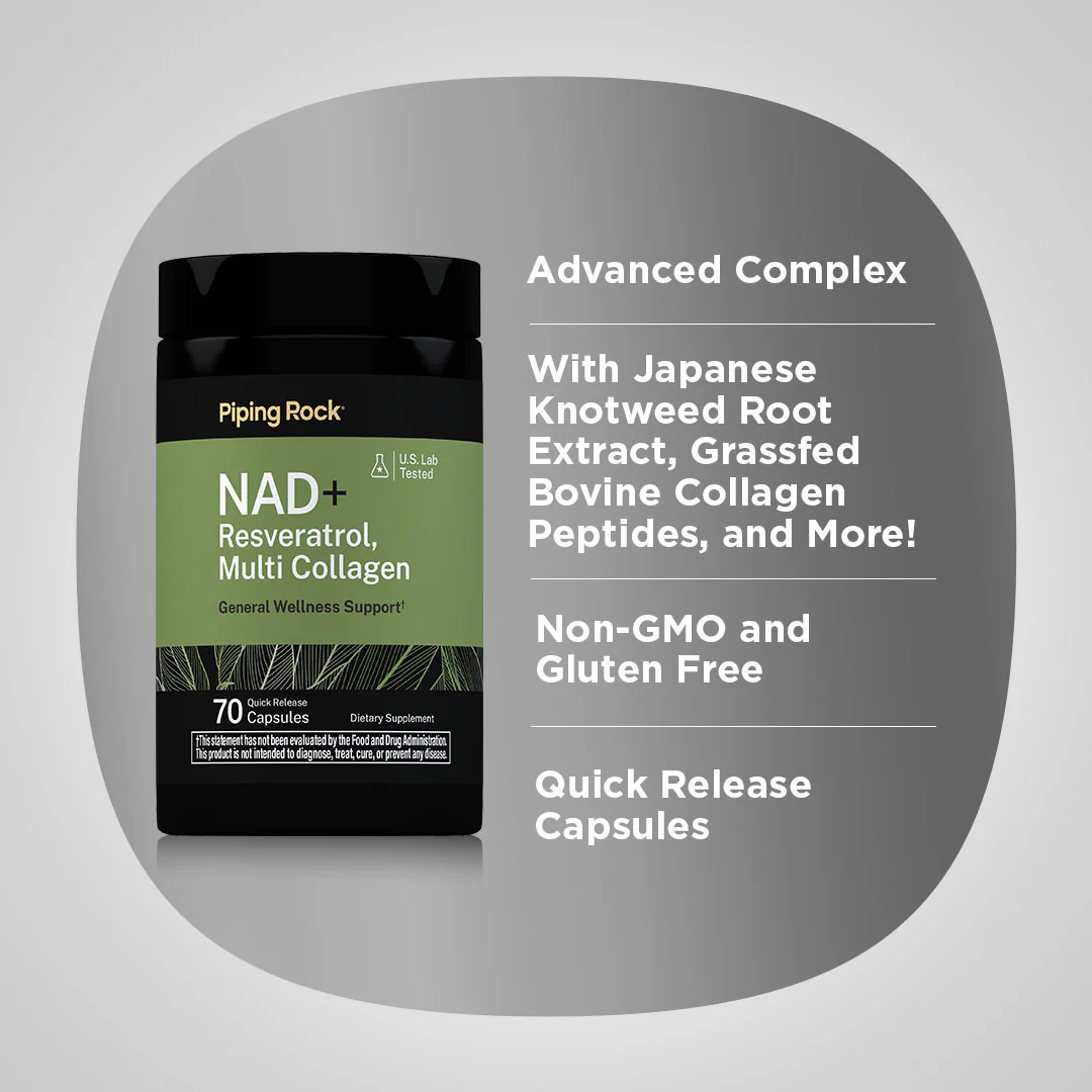 NAD + Resveratrol, Multi Collagen, 70 Quick Release Capsules, 2  Bottles - Image 3
