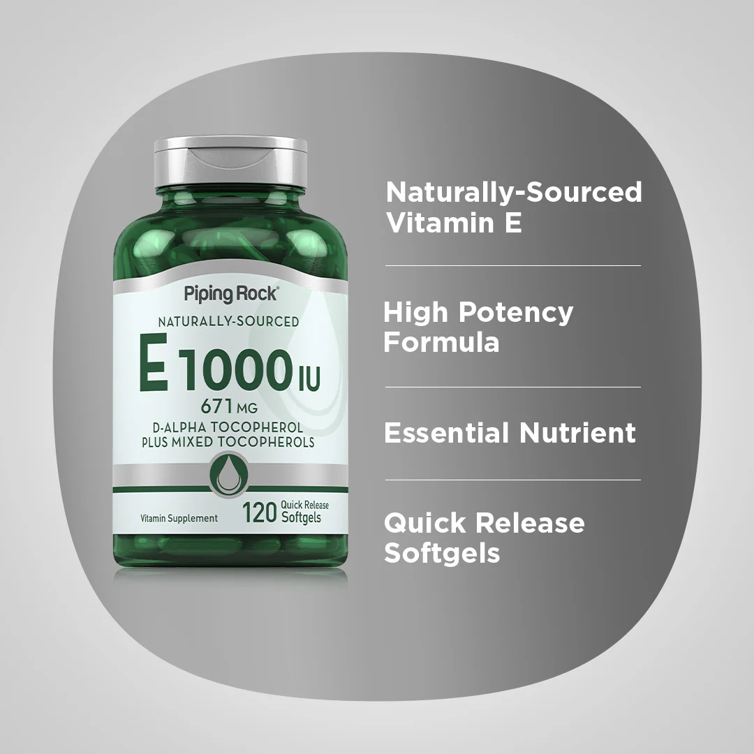 Natural Vitamin E Plus Mixed Tocopherols, 1000 IU, 120 Quick Release Softgels - Image 4