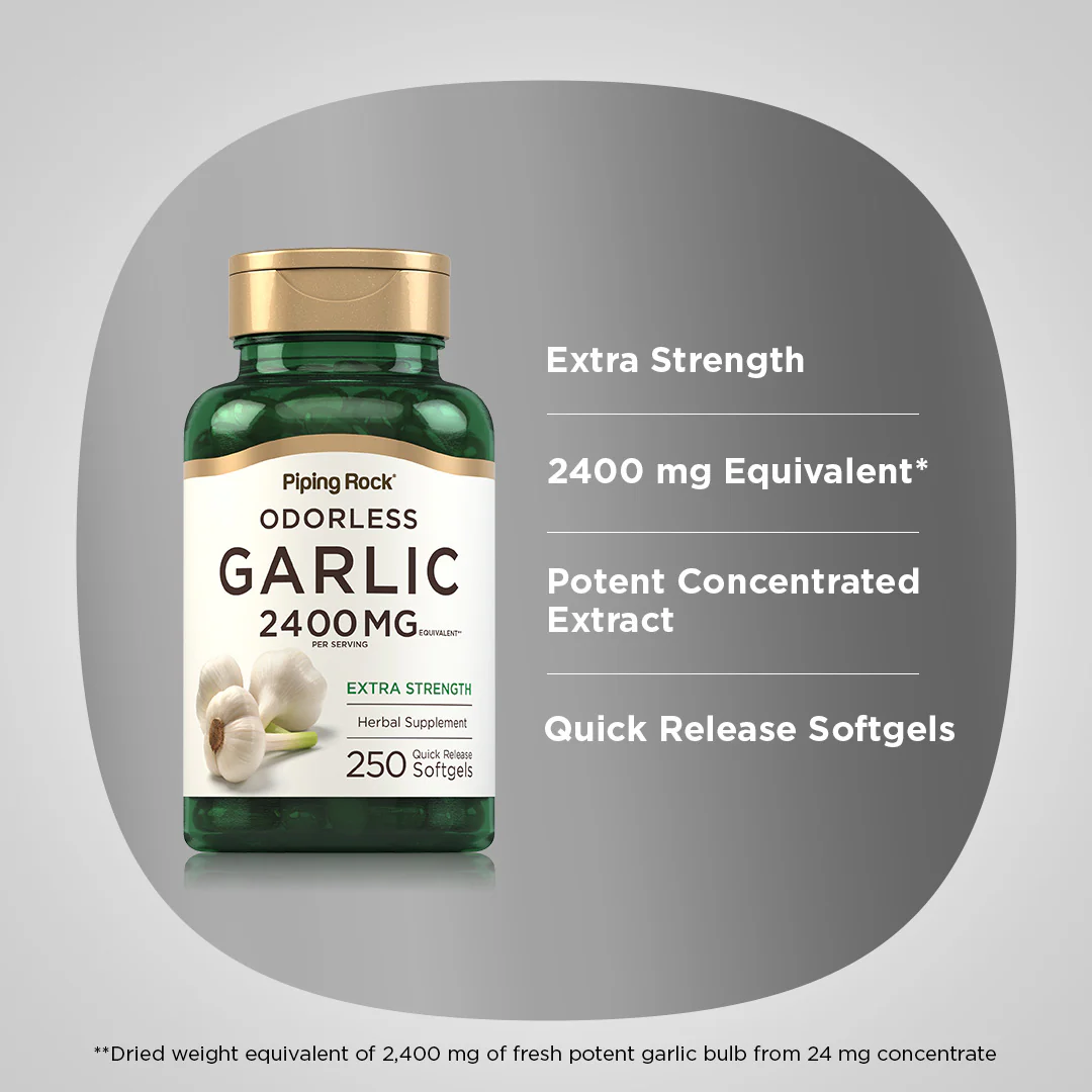 Odorless Garlic, 2400 mg (per serving), 250 Quick Release Softgels, 2  Bottles - Image 4
