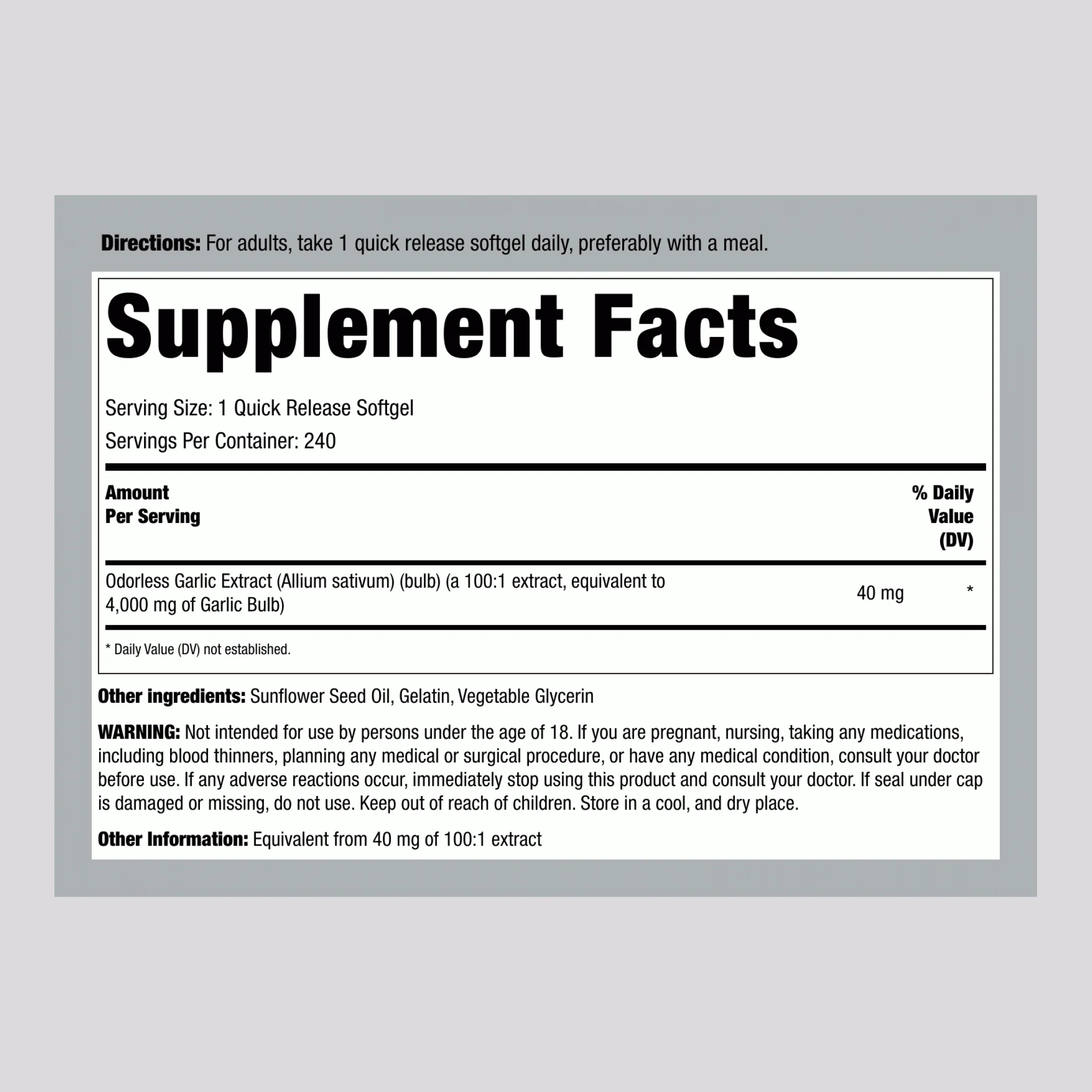 Odorless Garlic, 4000 mg, 240 Quick Release Softgels, 2  Bottles - Image 2