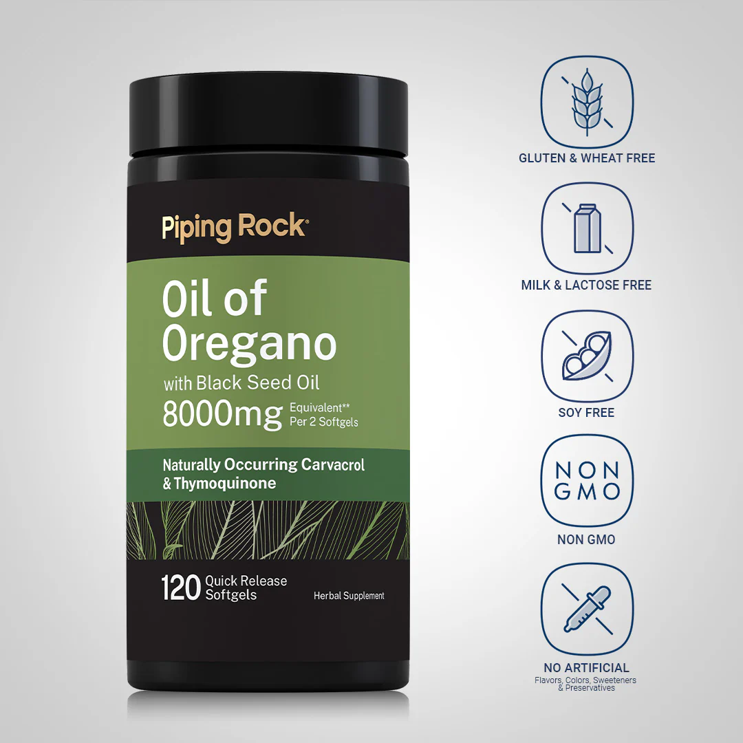 Oil of Oregano with Black Seed Oil, 8000 mg (per serving), 120 Quick Release Softgels - Image 4