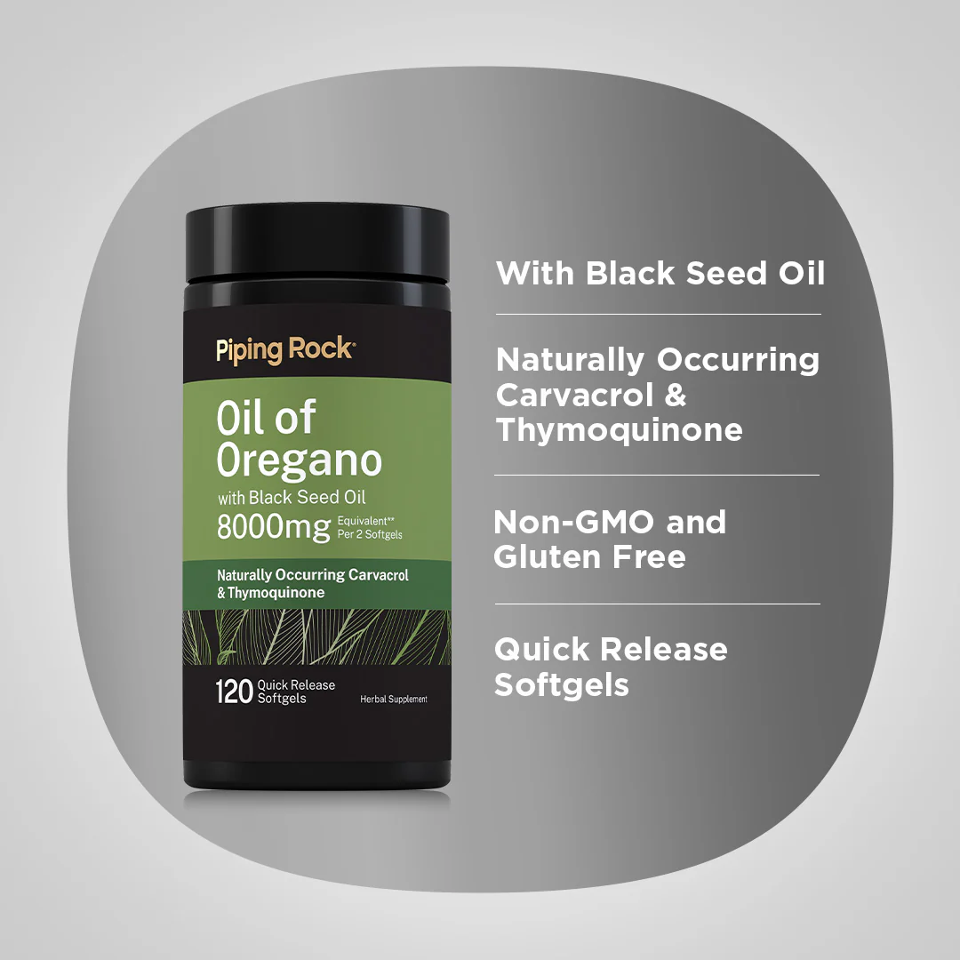 Oil of Oregano with Black Seed Oil, 8000 mg (per serving), 120 Quick Release Softgels, 2  Bottles - Image 3