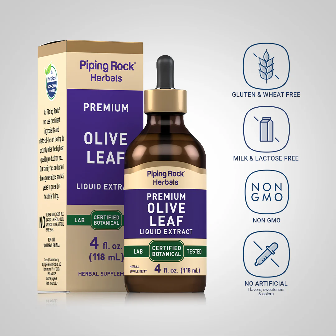 Olive Leaf Liquid Extract Alcohol Free, 4 fl oz (118 mL) Dropper Bottle - Image 4