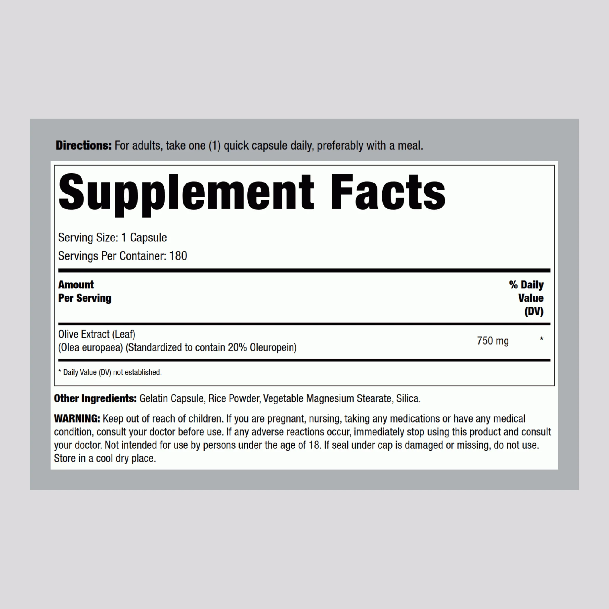 Olive Leaf Standardized Extract, 750 mg, 180 Capsules, 2  Bottles - Image 2