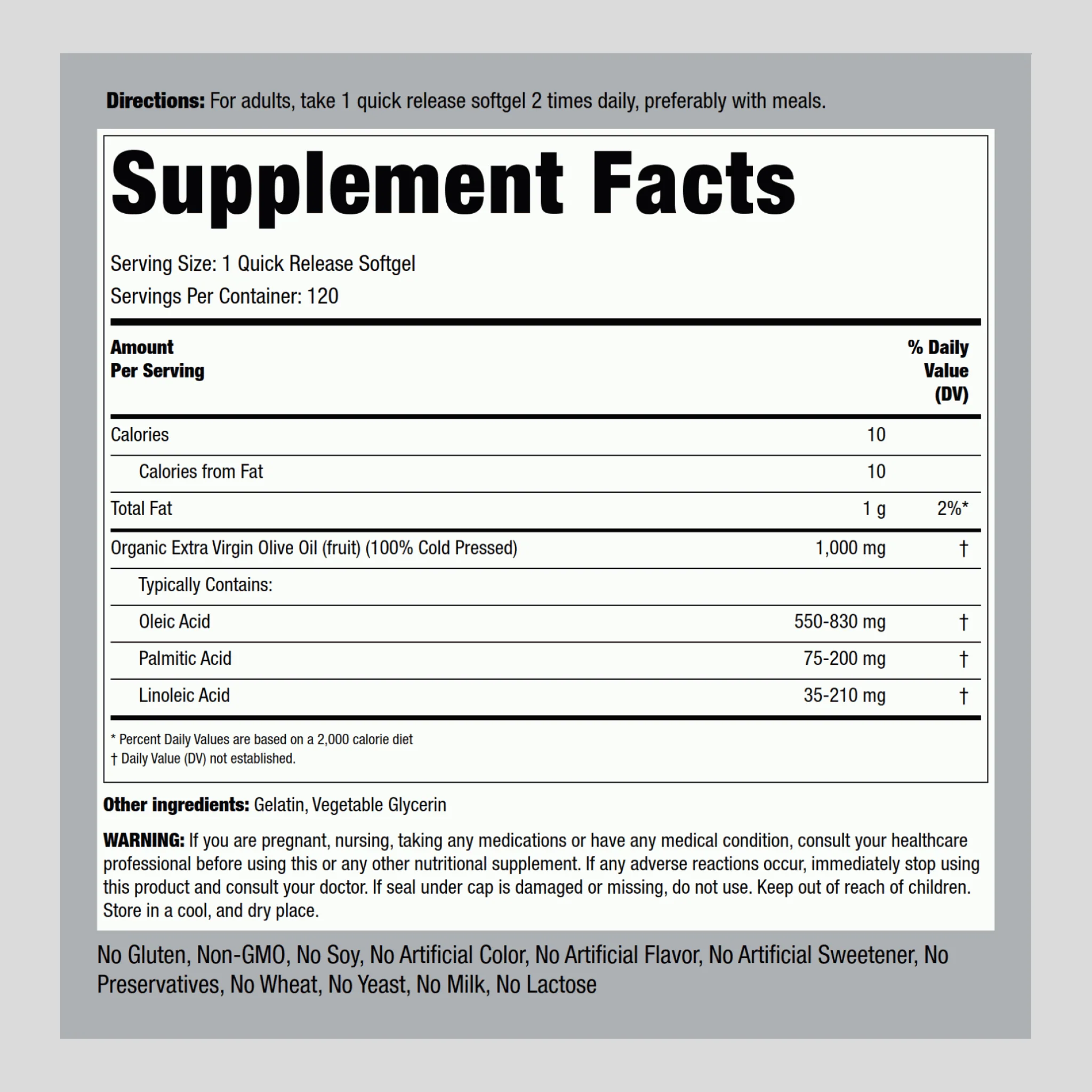 Olive Oil, 1000 mg, 240 Quick Release Softgels, 2  Bottles - Image 2