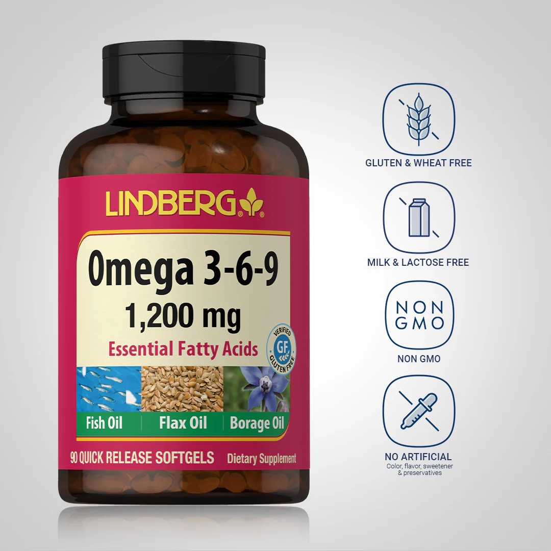 Omega 3-6-9 Fish, Flax & Borage, 1200 mg, 90 Softgels - Image 4