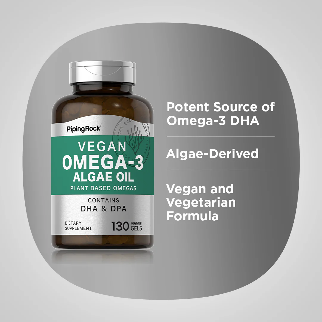 Omega-3 Algae Oil Vegan, 500 mg, 130 Veggie Gels - Image 3
