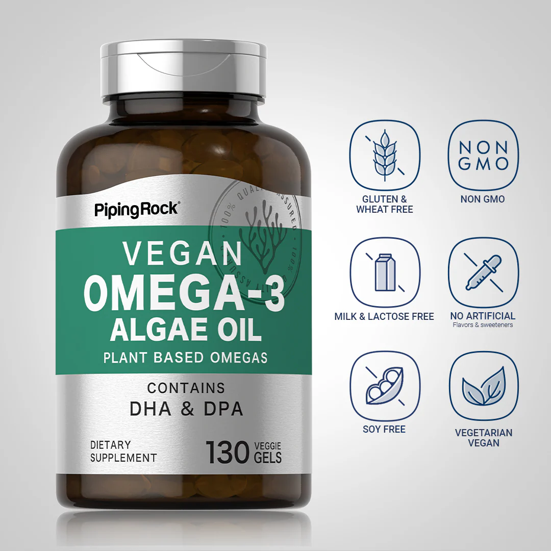 Omega-3 Algae Oil Vegan, 500 mg, 130 Veggie Gels - Image 4