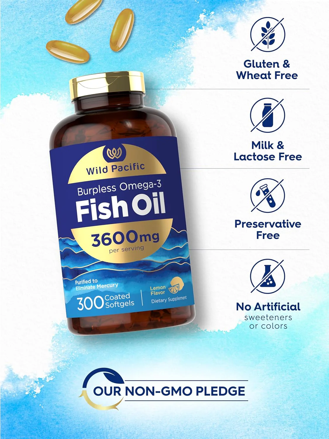 Omega-3 Fish Oil Burpless, 3600 mg (per serving), 300 Coated Softgels - Image 9