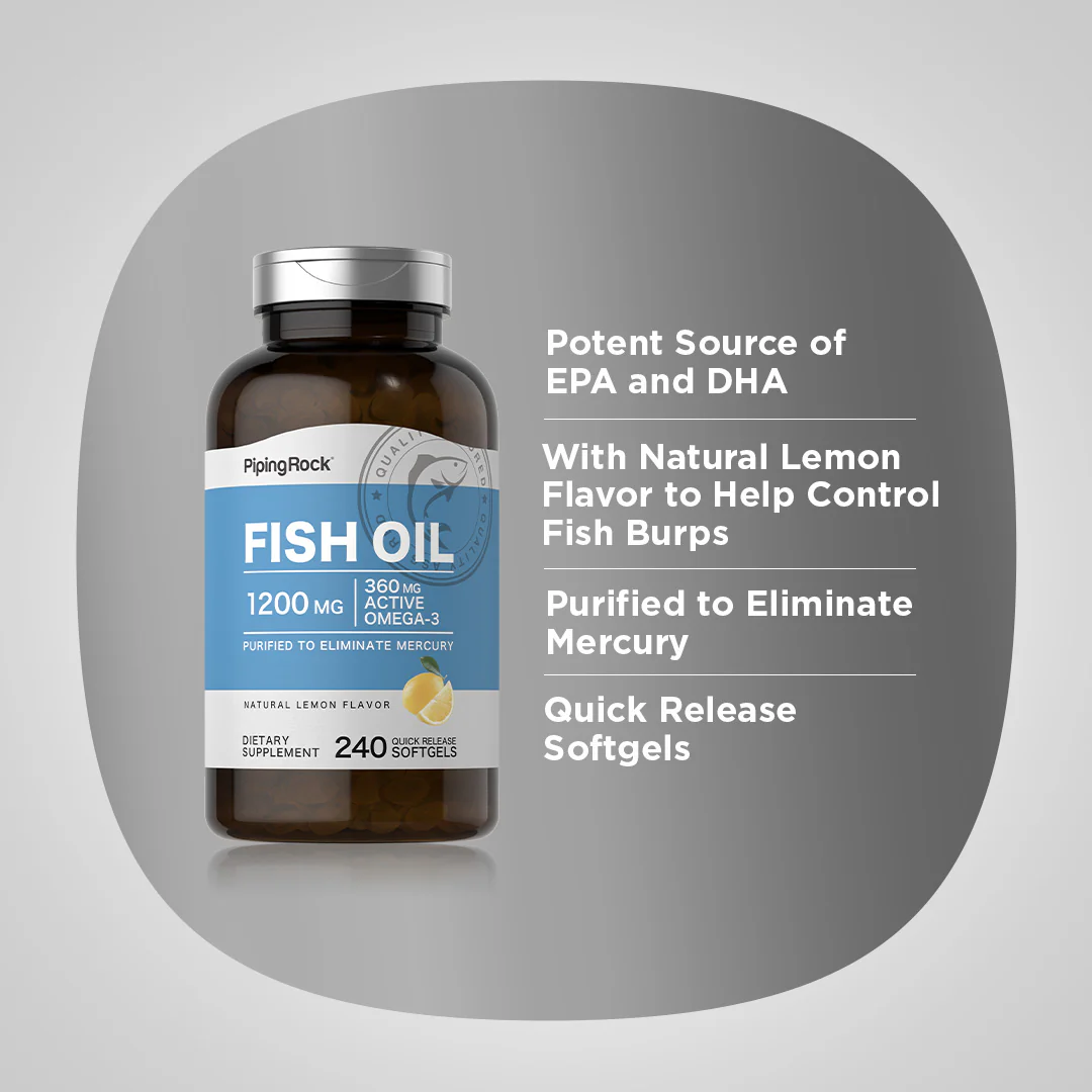 Omega-3 Fish Oil (Natural Lemon), 1200 mg, 240 Quick Release Softgels - Image 4