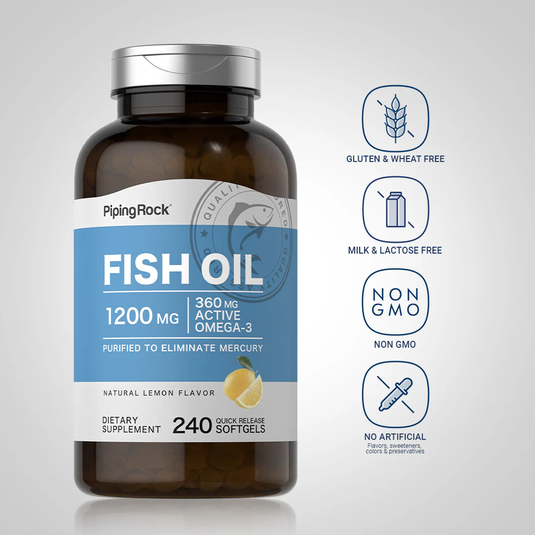 Omega-3 Fish Oil (Natural Lemon), 1200 mg, 240 Quick Release Softgels - Image 5