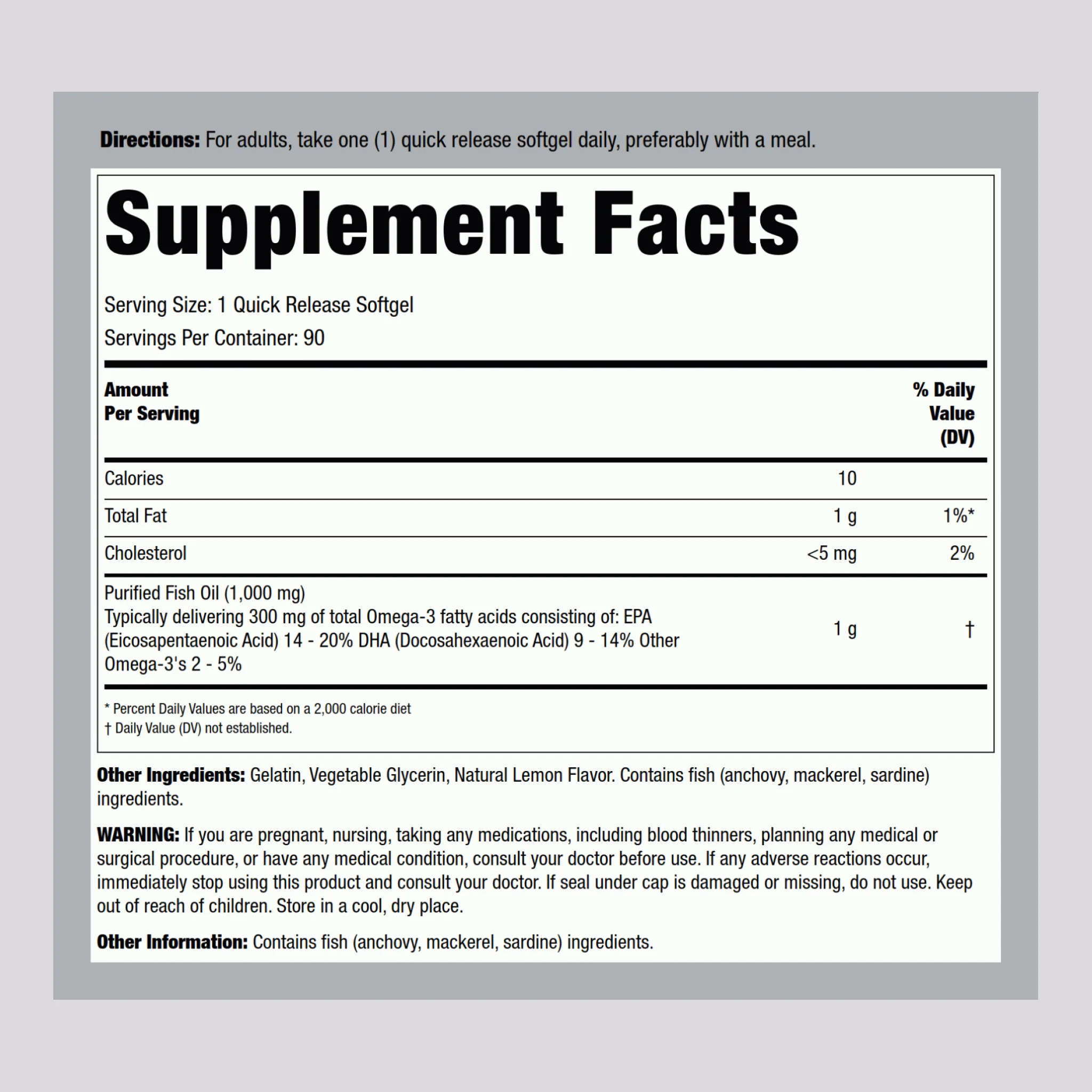 Omega-3 Fish Oil Regular Strength (Lemon), 1000 mg, 90 Quick Release Softgels - Image 2