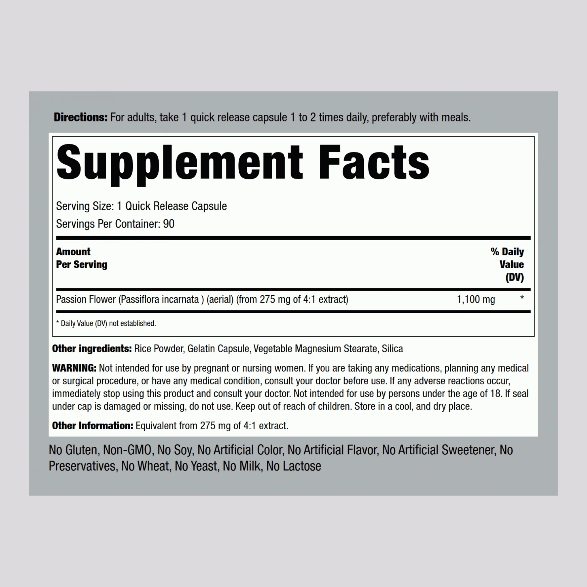 Passion Flower, 1100 mg, 90 Quick Release Capsules - Image 2