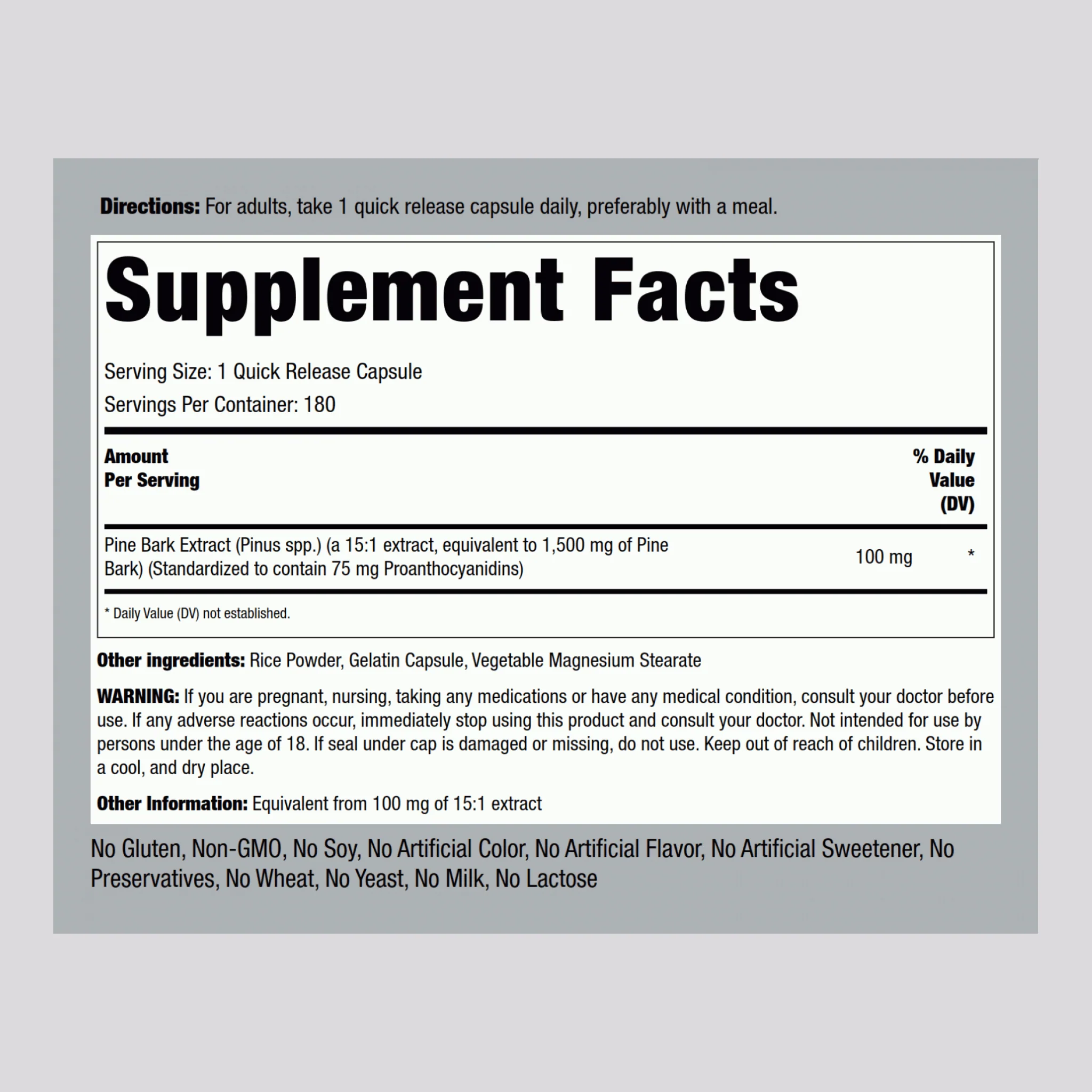 Pine Bark Extract, 1500 mg, 180 Quick Release Capsules, 2  Bottles - Image 2