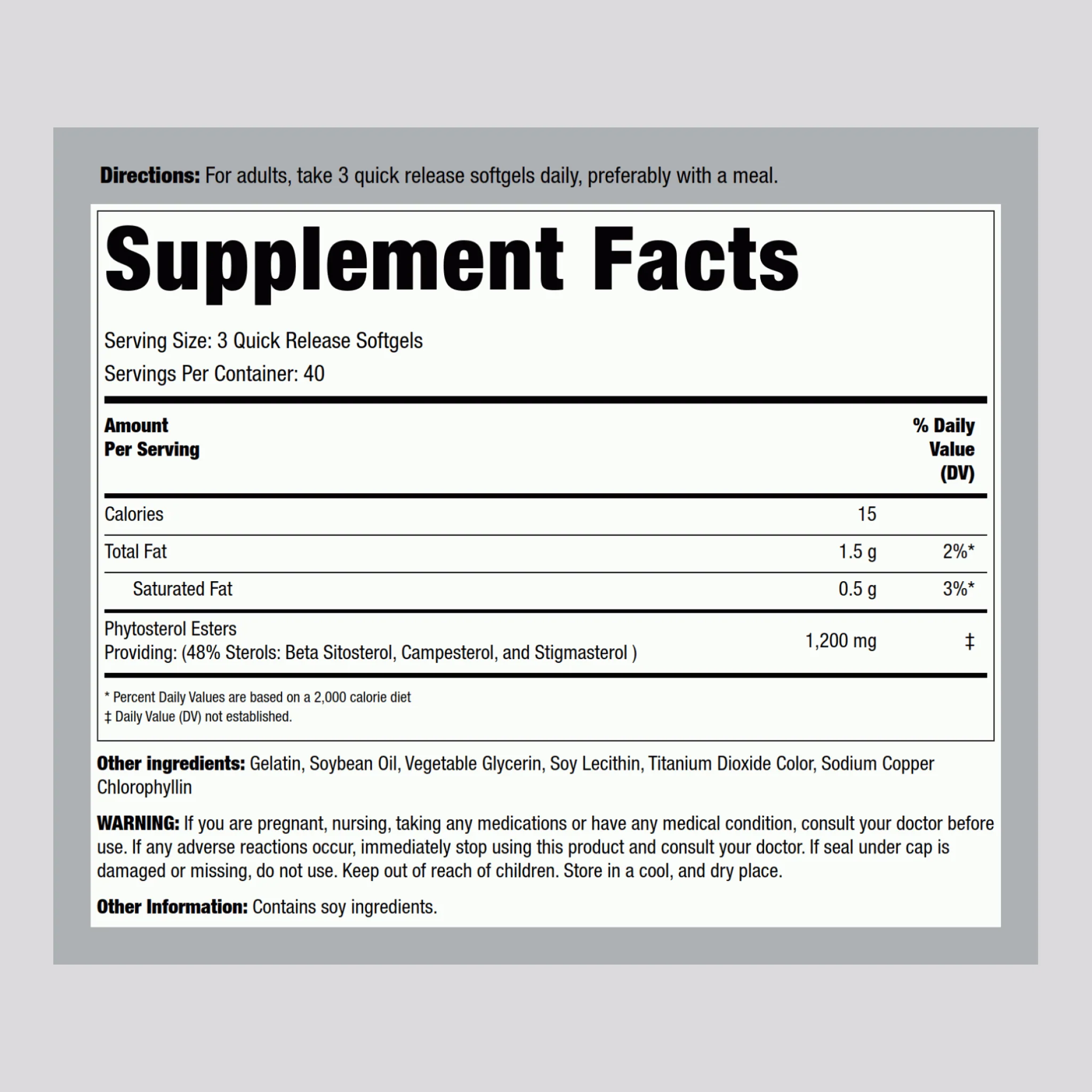 Plant Sterols Complex w/ Beta Sitosterol, 1200 mg (per serving), 120 Quick Release Softgels - Image 2