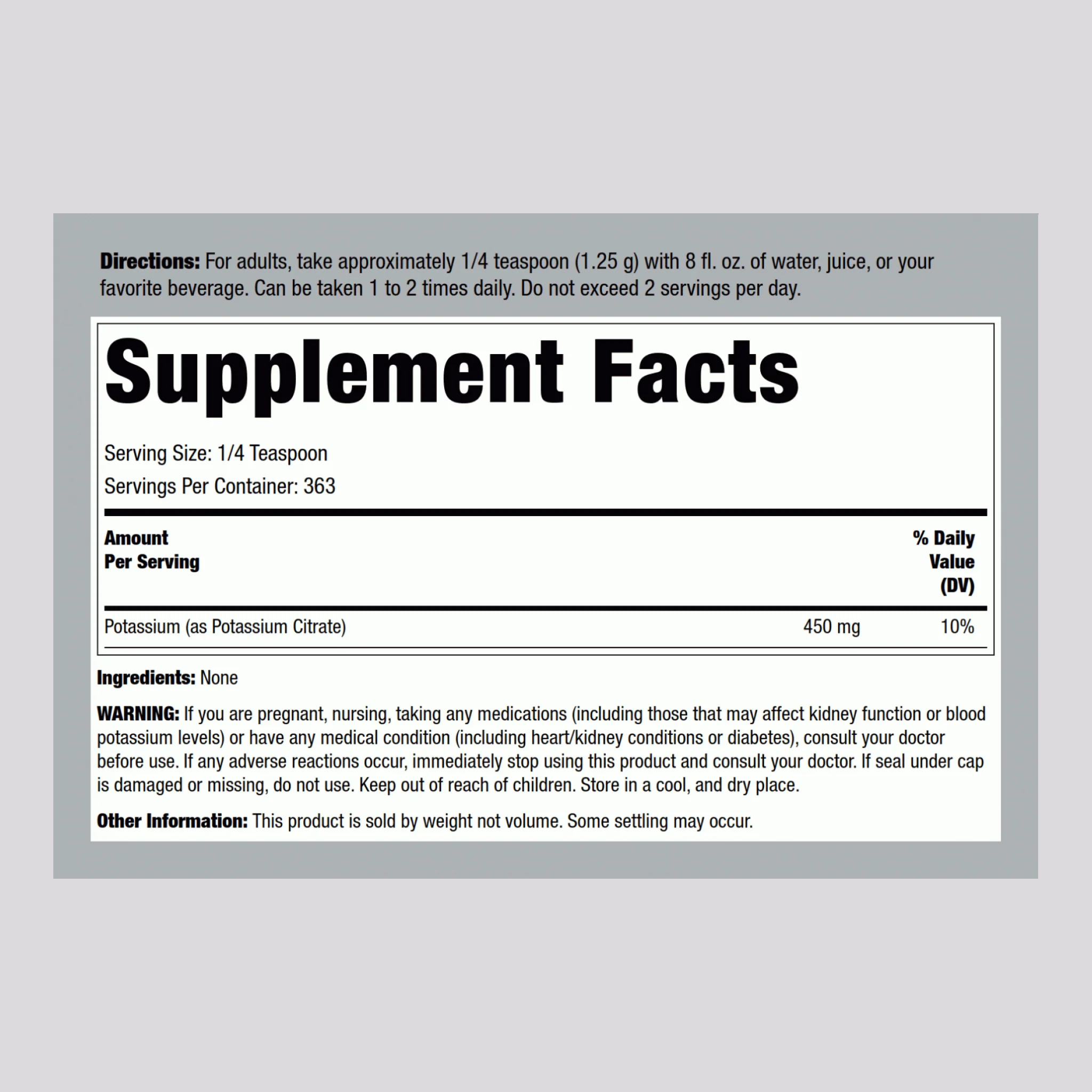 Potassium Citrate Powder, 16 oz (454 g) Bottle - Image 2