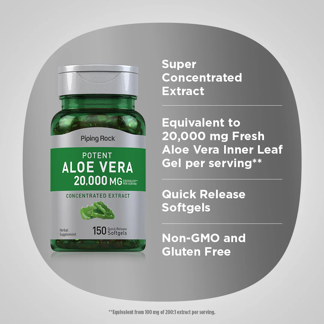 Potent Aloe Vera, 20,000 mg (per serving), 150 Quick Release Softgels - Image 3
