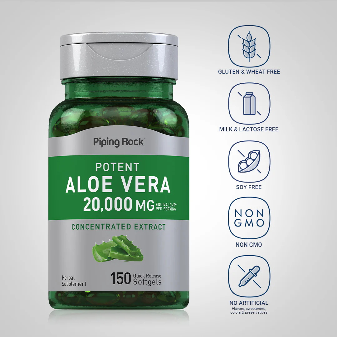 Potent Aloe Vera, 20,000 mg (per serving), 150 Quick Release Softgels - Image 4