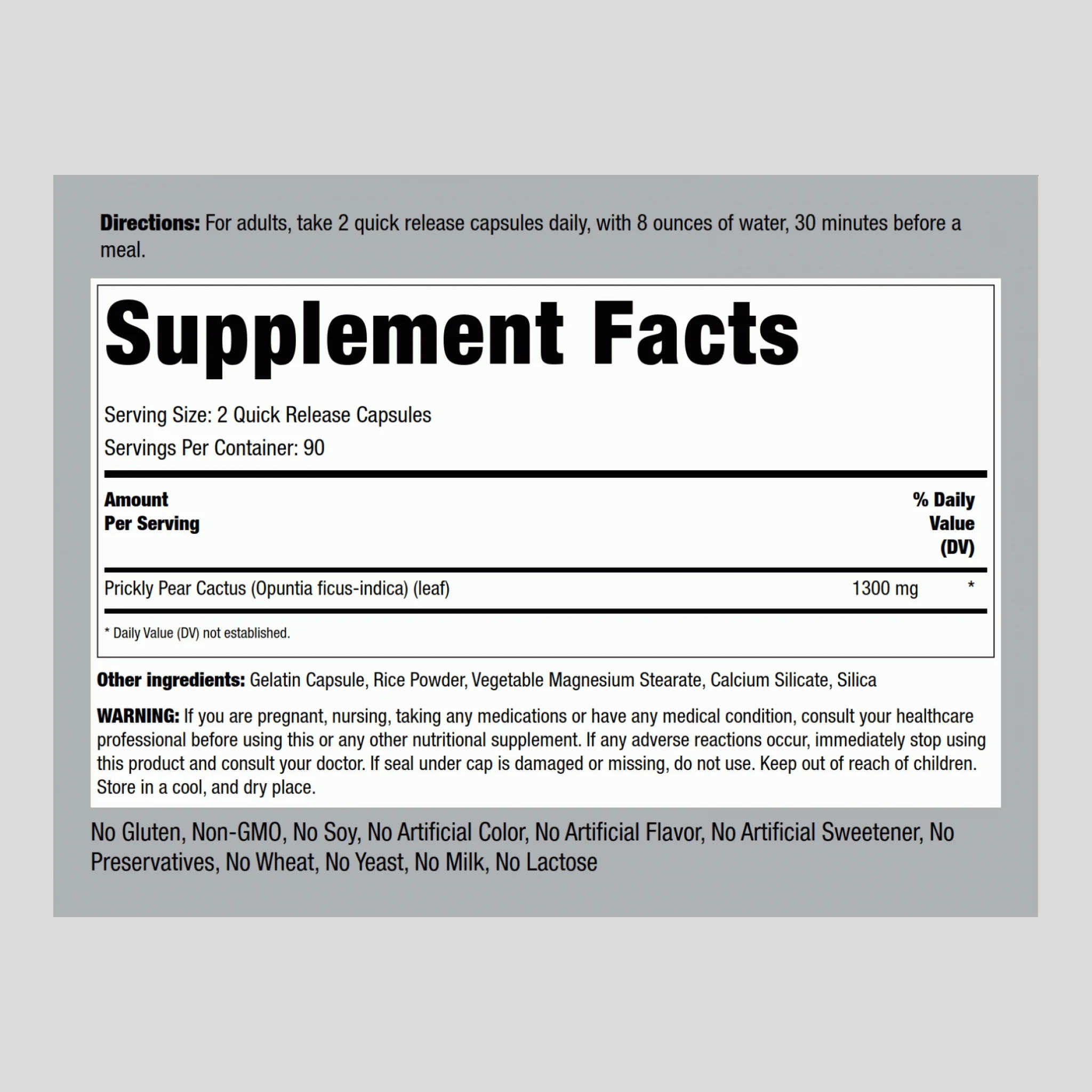 Prickly Pear Nopal Cactus (Opuntia ficus-indica), 1300 mg (per serving), 180 Quick Release Capsules, 2  Bottles - Image 2
