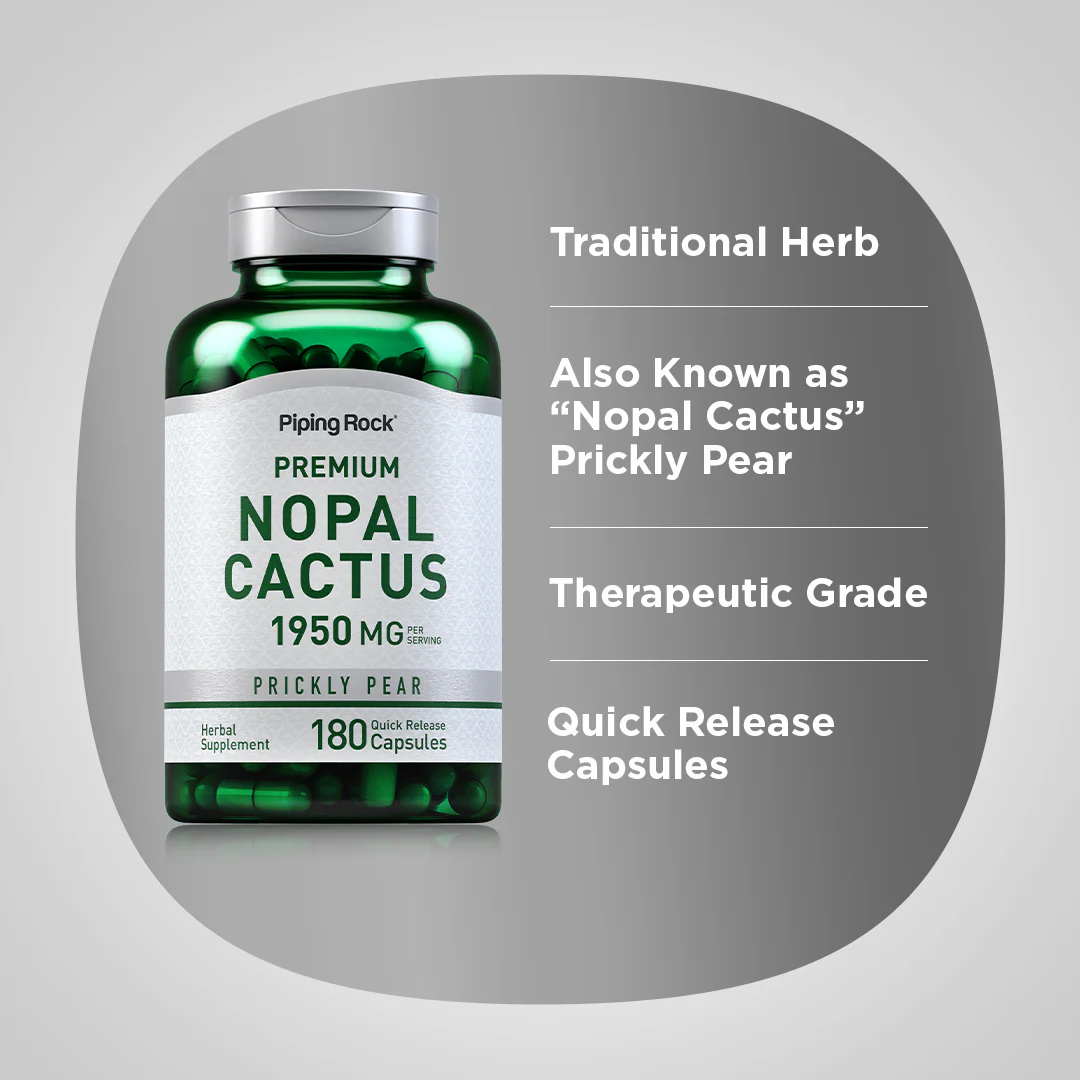 Prickly Pear Nopal Cactus (Opuntia ficus-indica), 1950 mg (per serving), 180 Quick Release Capsules - Image 4