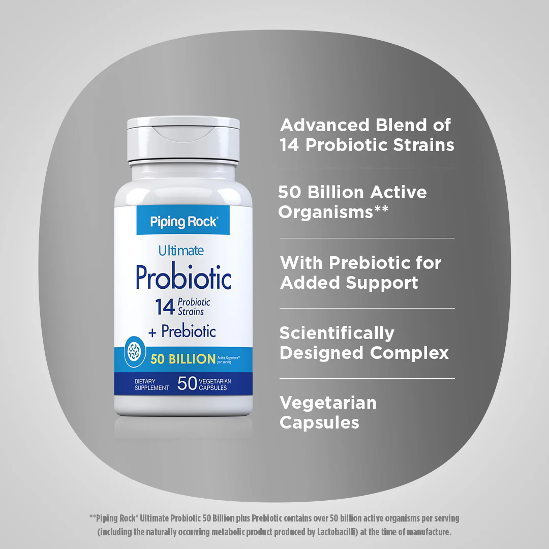 Probiotic 14 Strains 50 Billion Organisms (per serving) plus Prebiotic, 50 Vegetarian Capsules - Image 4