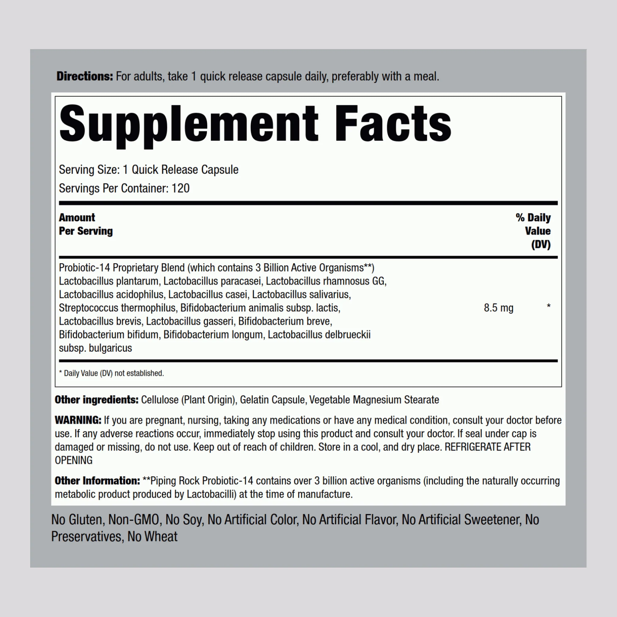 Probiotic Acidophilus 14 Strains 3 Billion Organisms, 120 Quick Release Capsules, 2  Bottles - Image 2