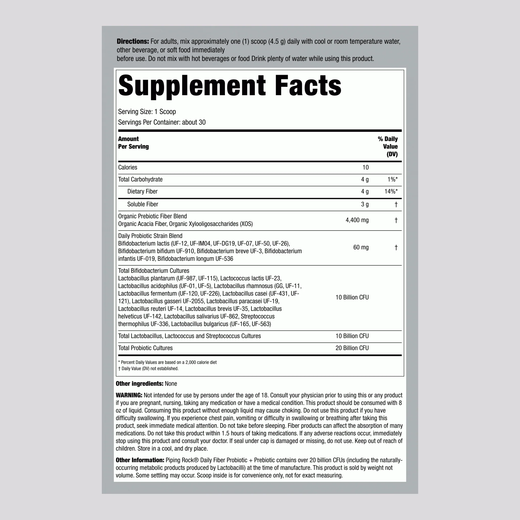 Probiotic + Prebiotic Powder (Organic), 20 Billion CFU, 4.76 oz (135 g) Bottle - Image 2