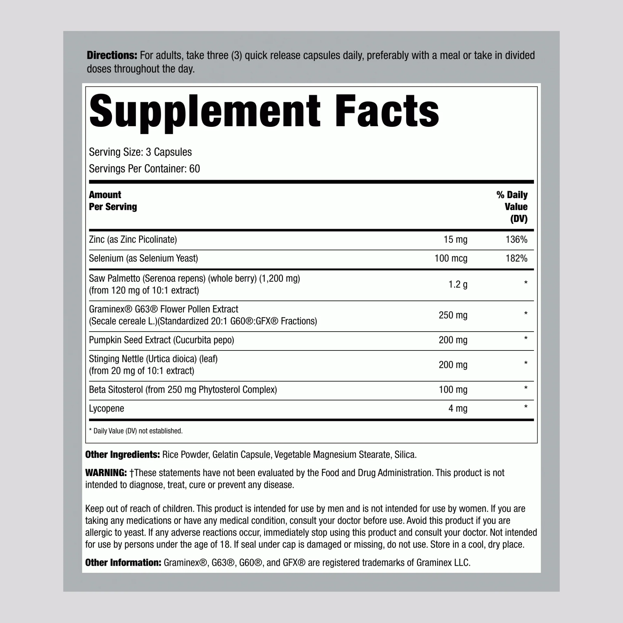 Prostate Support with Graminex, 180 Quick Release Capsules, 2  Bottles - Image 2